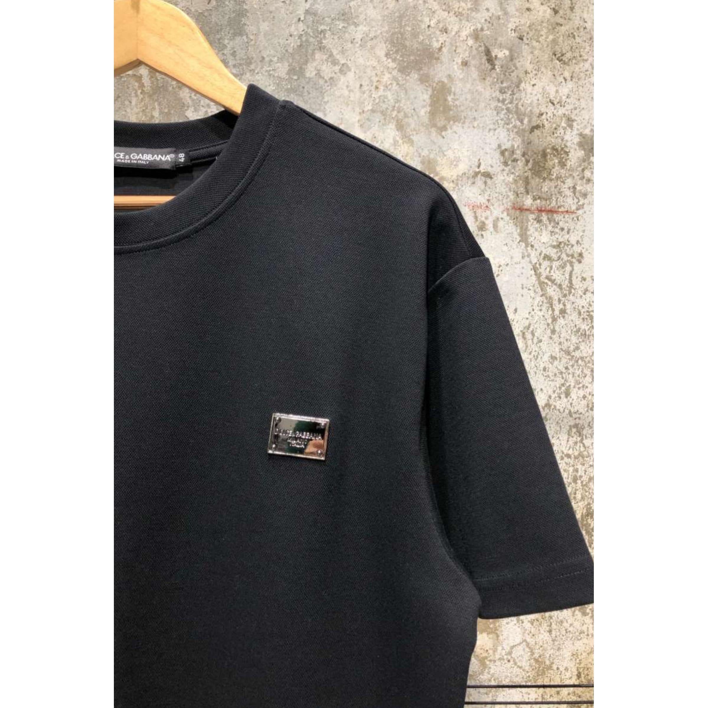Black Oversized T-Shirt with Metal Emblem