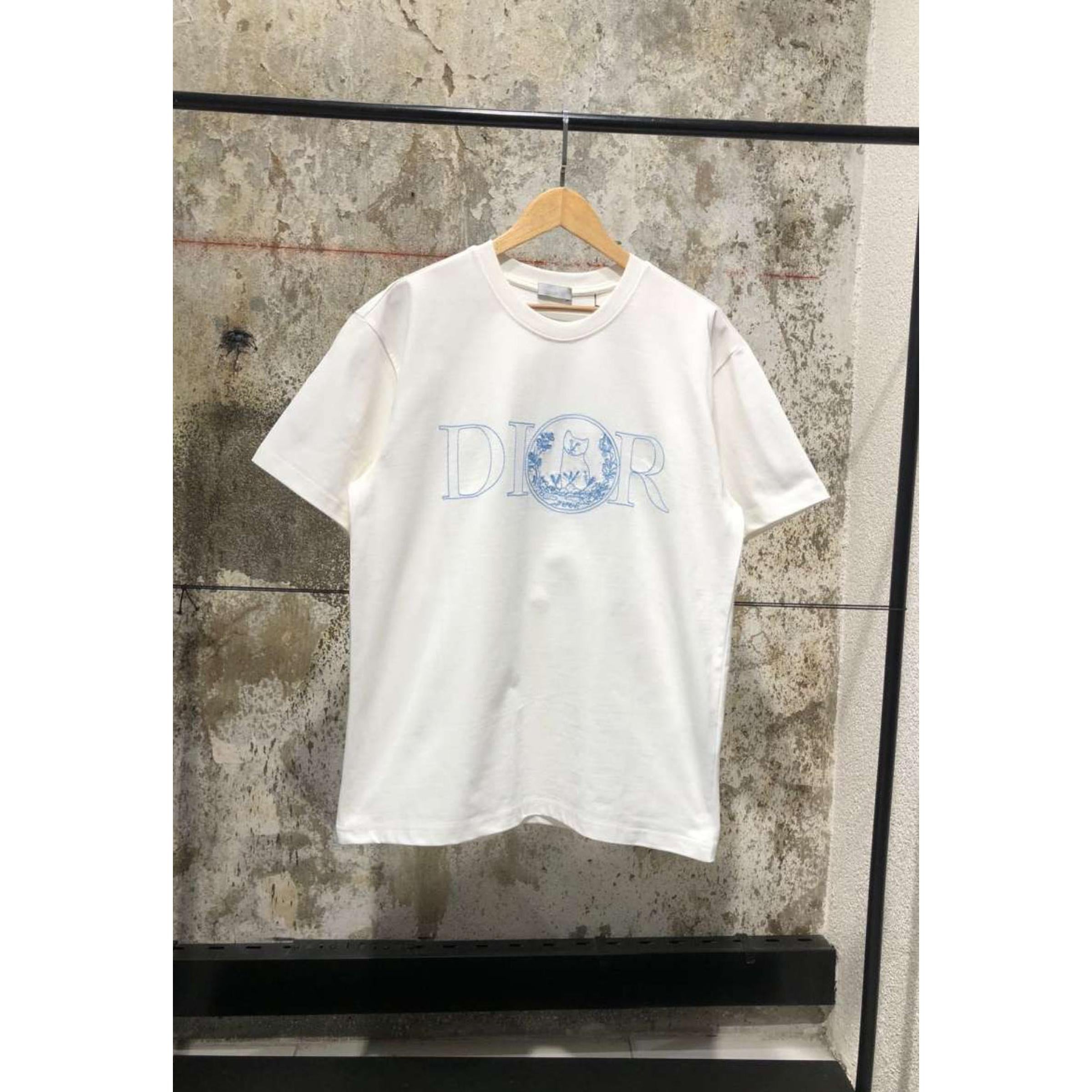 White Cotton T-shirt with Blue Logo