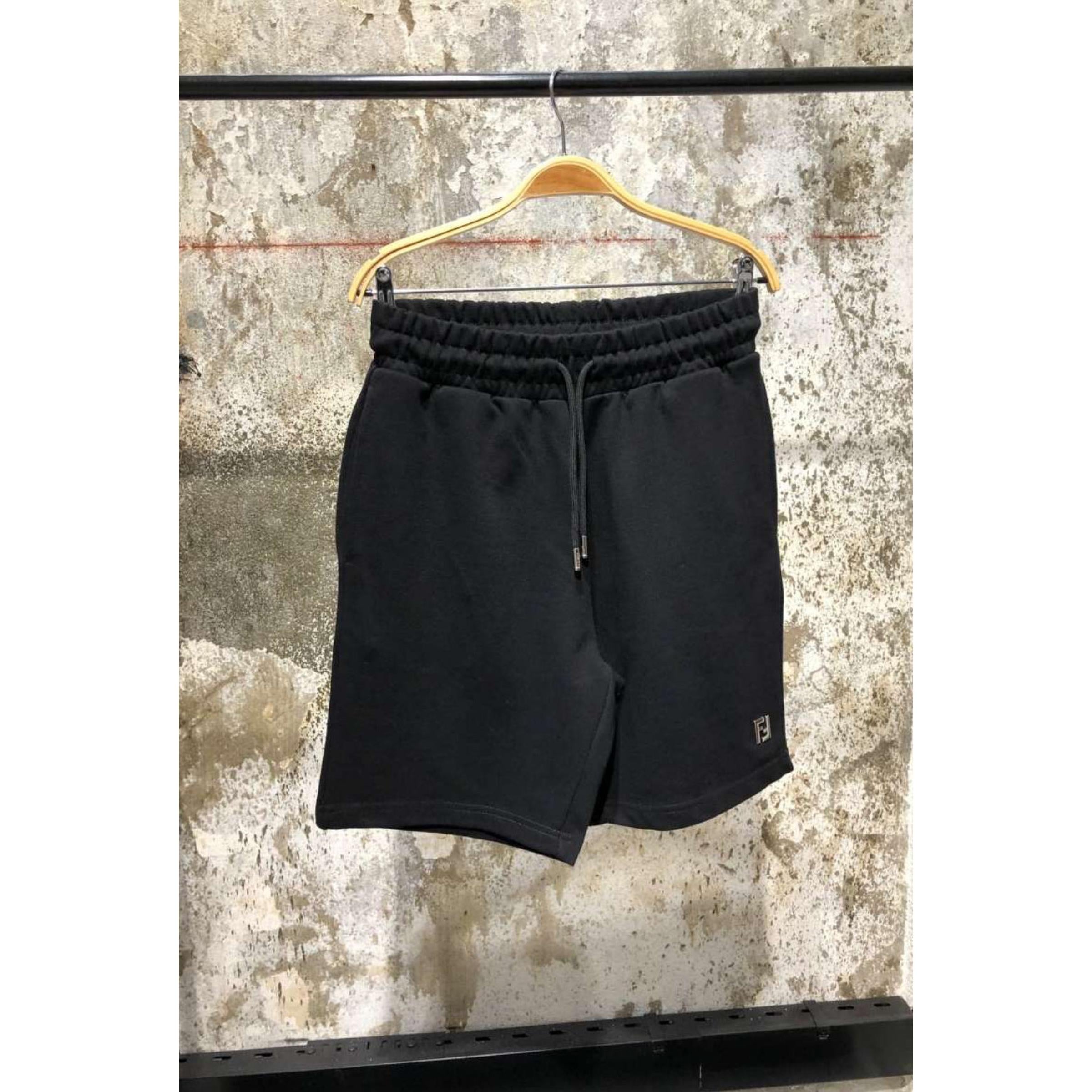 Black Cotton Shorts with Metal Logo