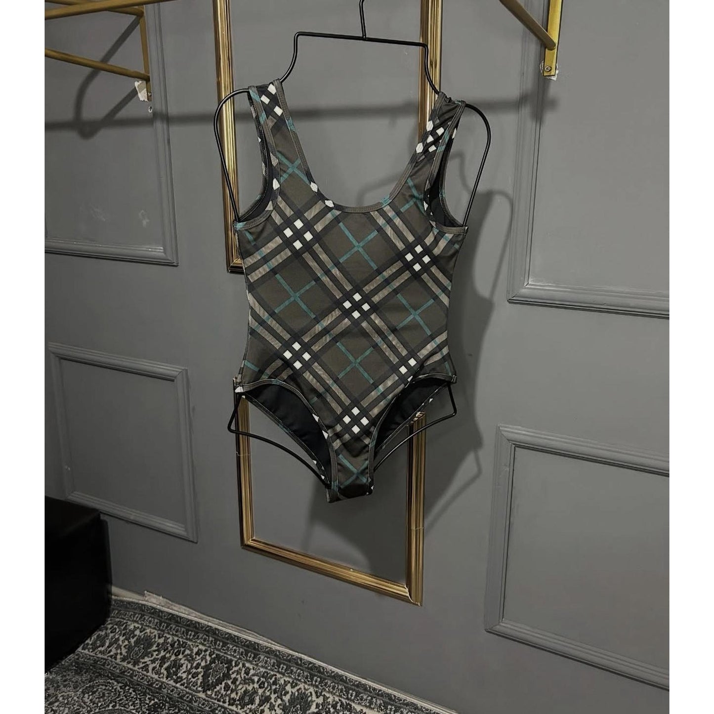 Brown Checkered Women Swimsuit