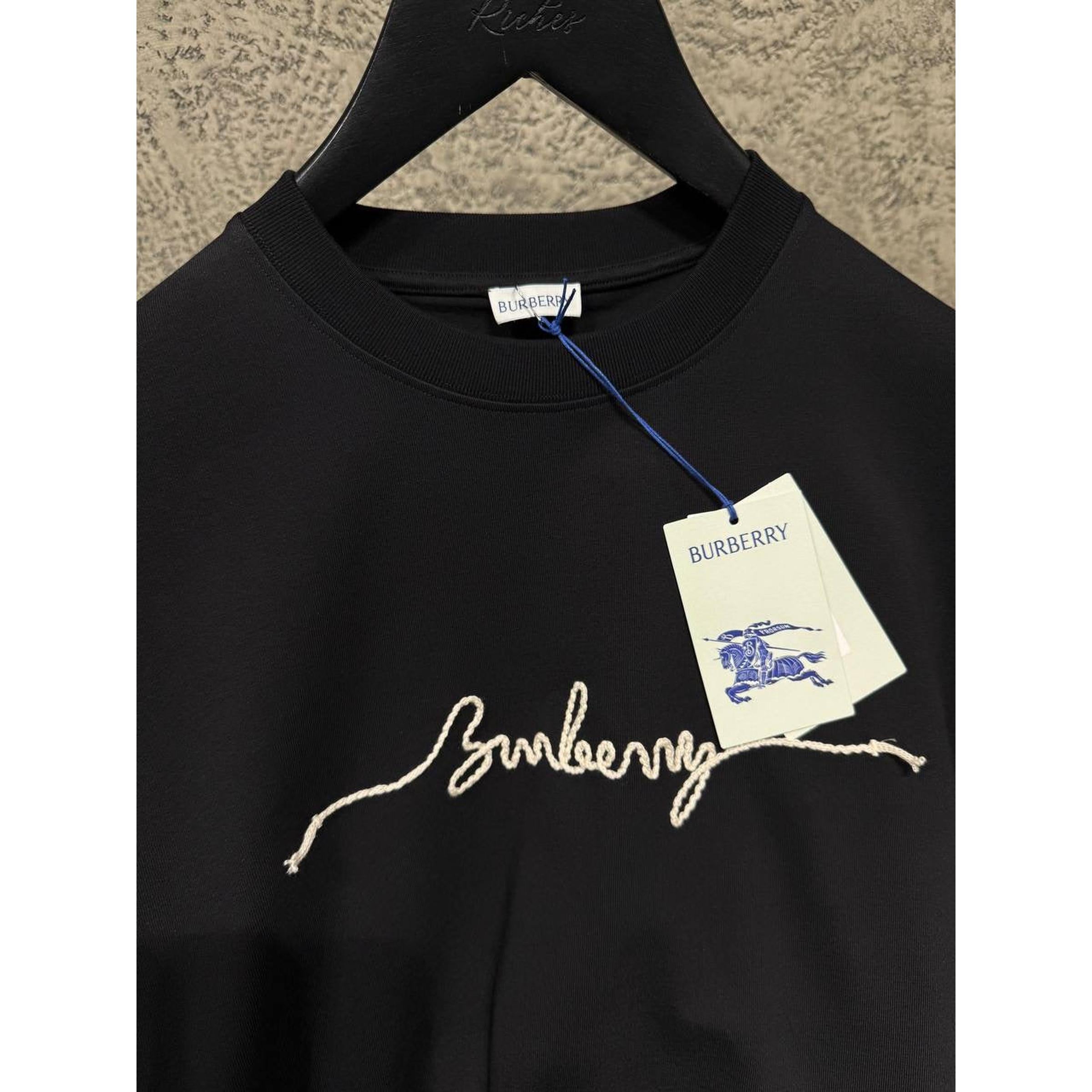 Black Oversized T-Shirt with Embroidered Logo