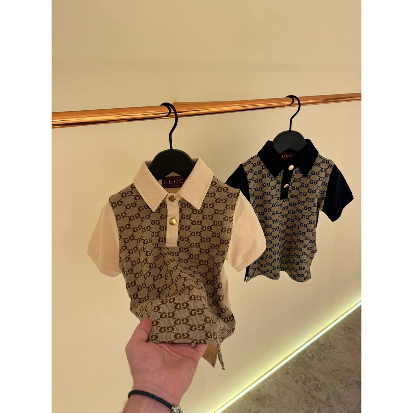 Beige Monogram Kids Polo T-Shirt