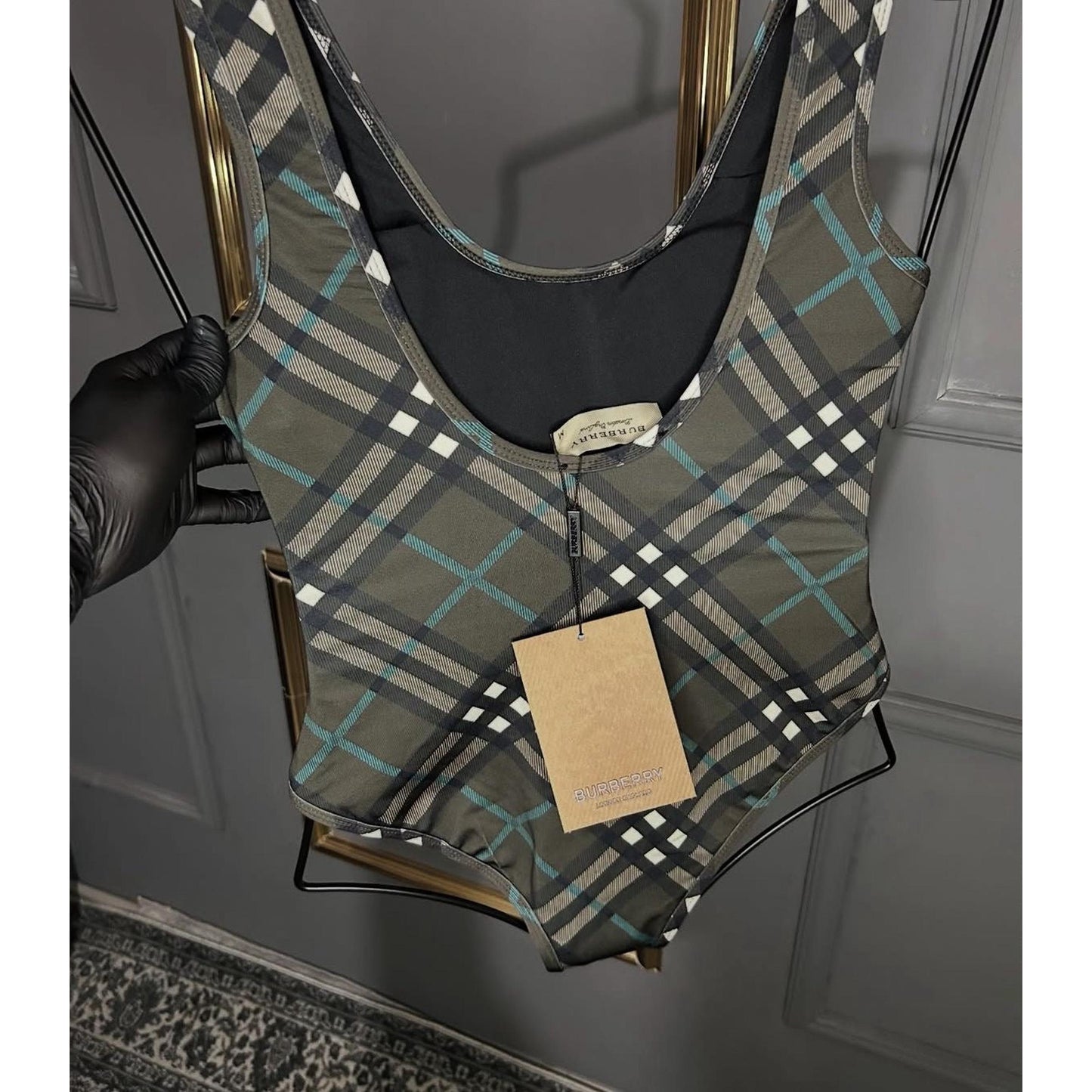 Brown Checkered Women Swimsuit