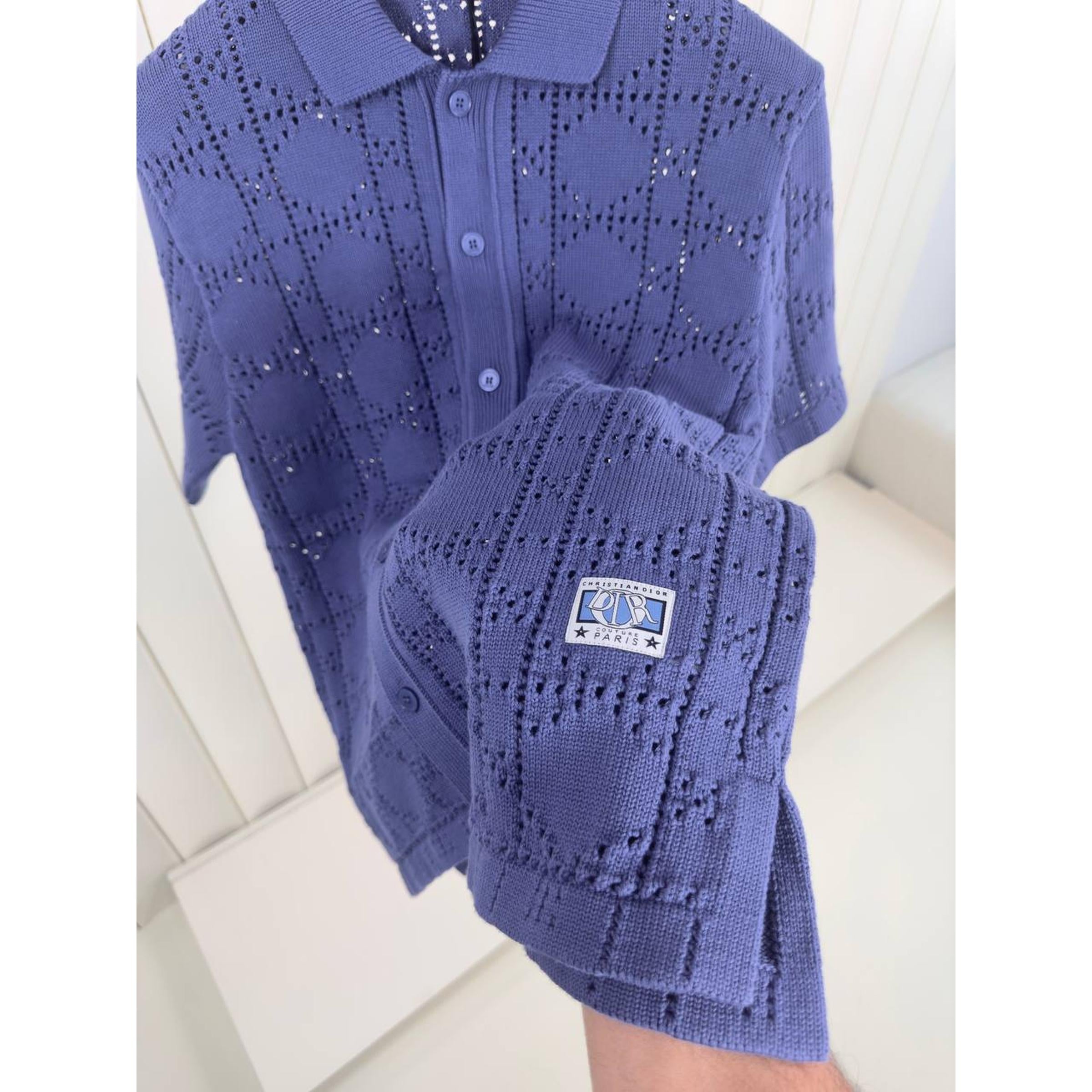 Dark Blue Ripped Shirt with Short Sleeve