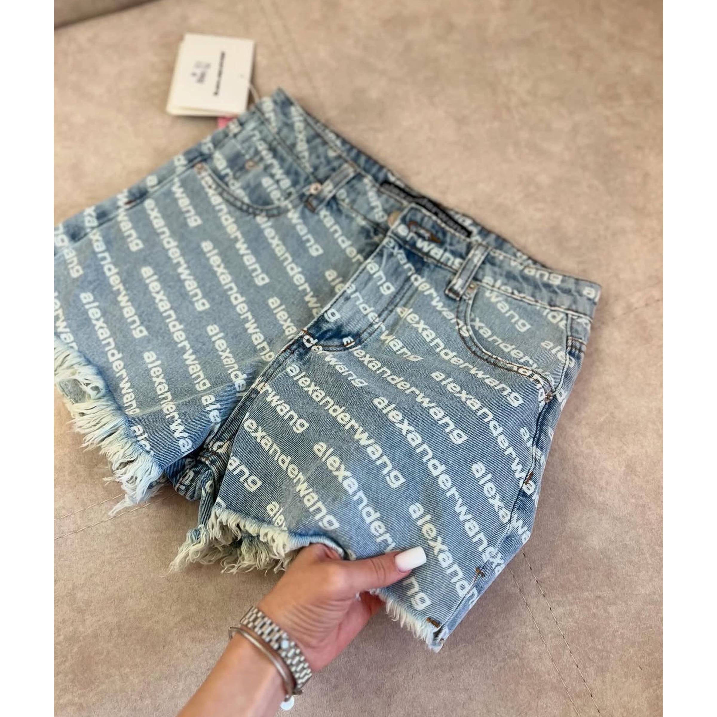 Light Blue Denim Monogram Women Shorts