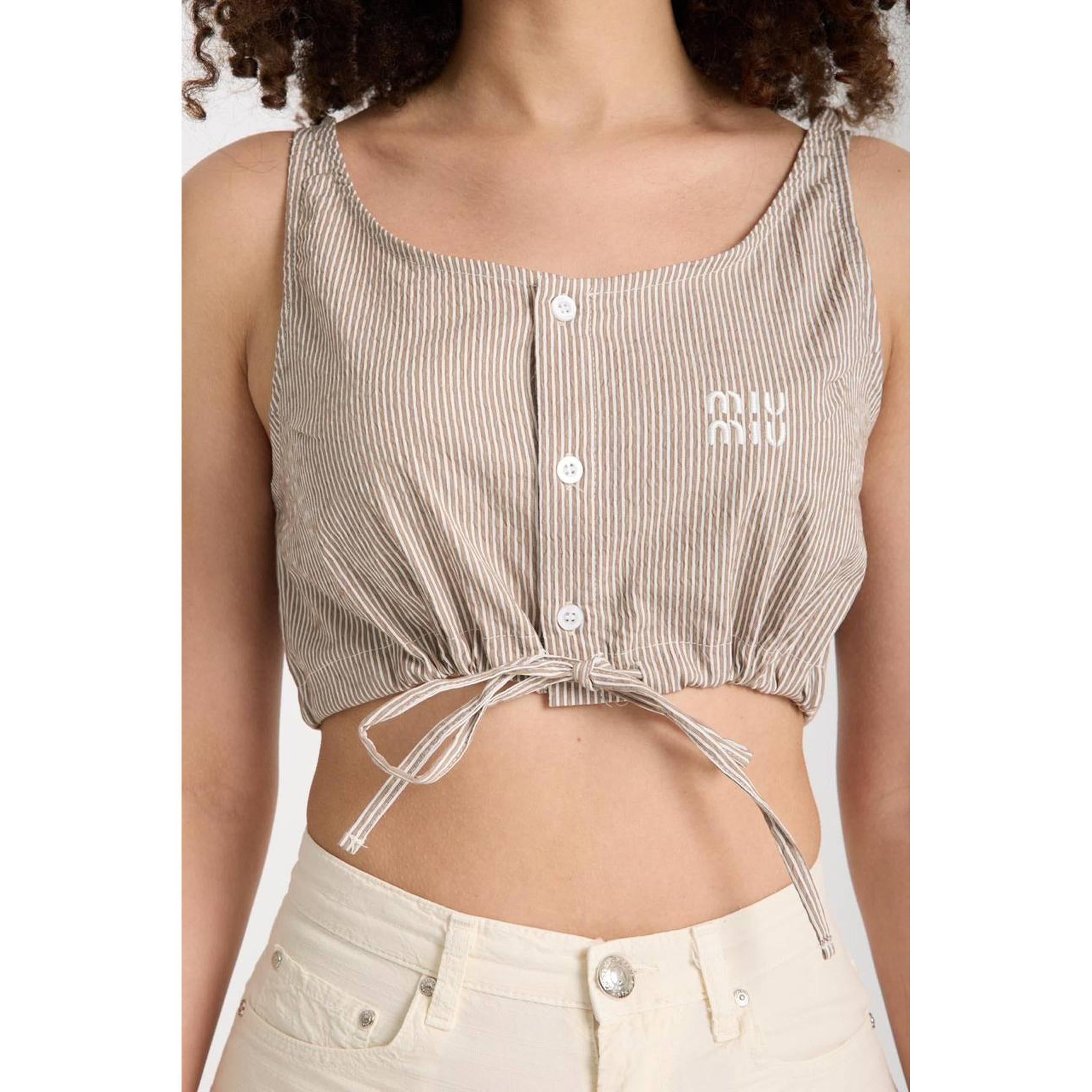 Bež ženski pamučni kratki top