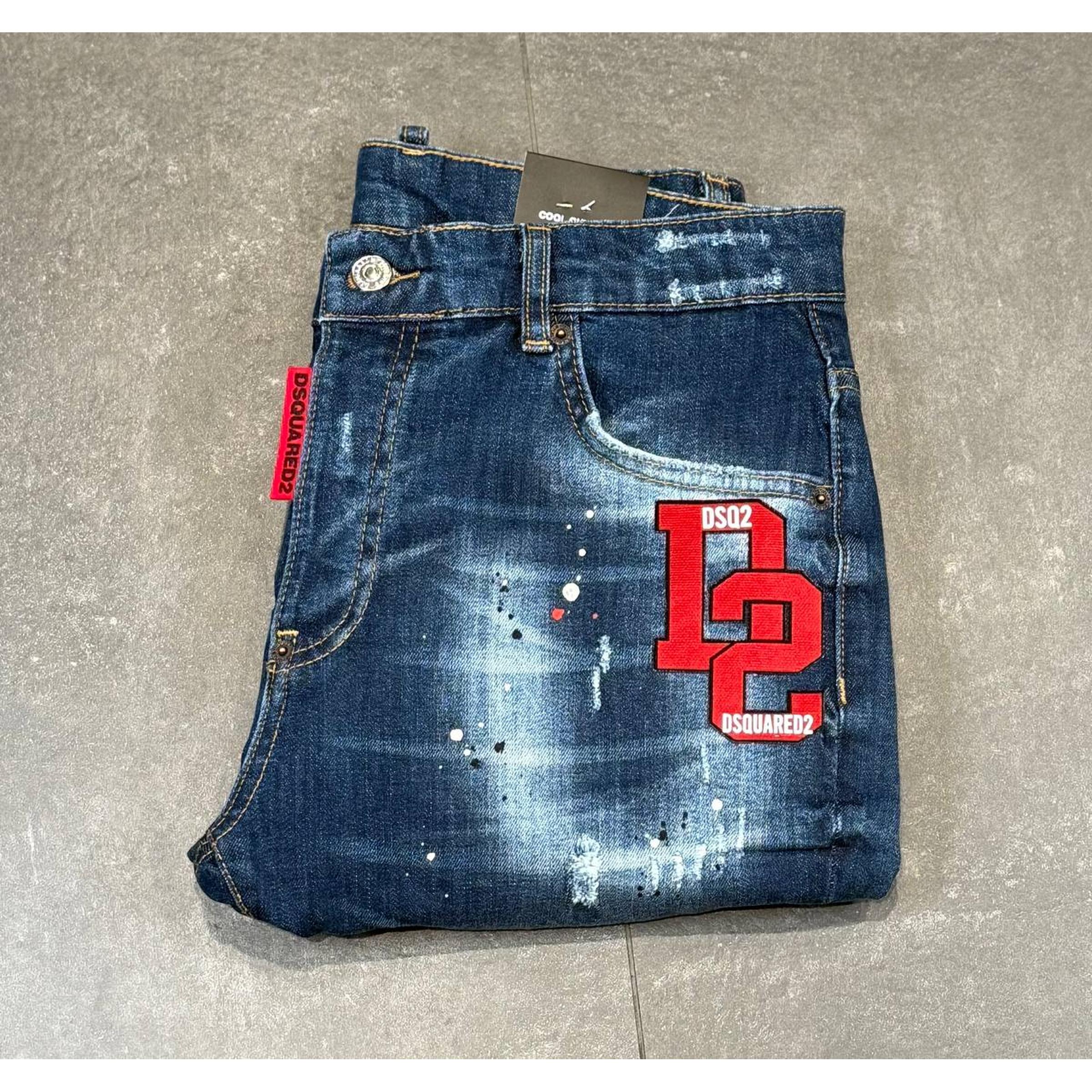 Blue Shorts with Red Logo