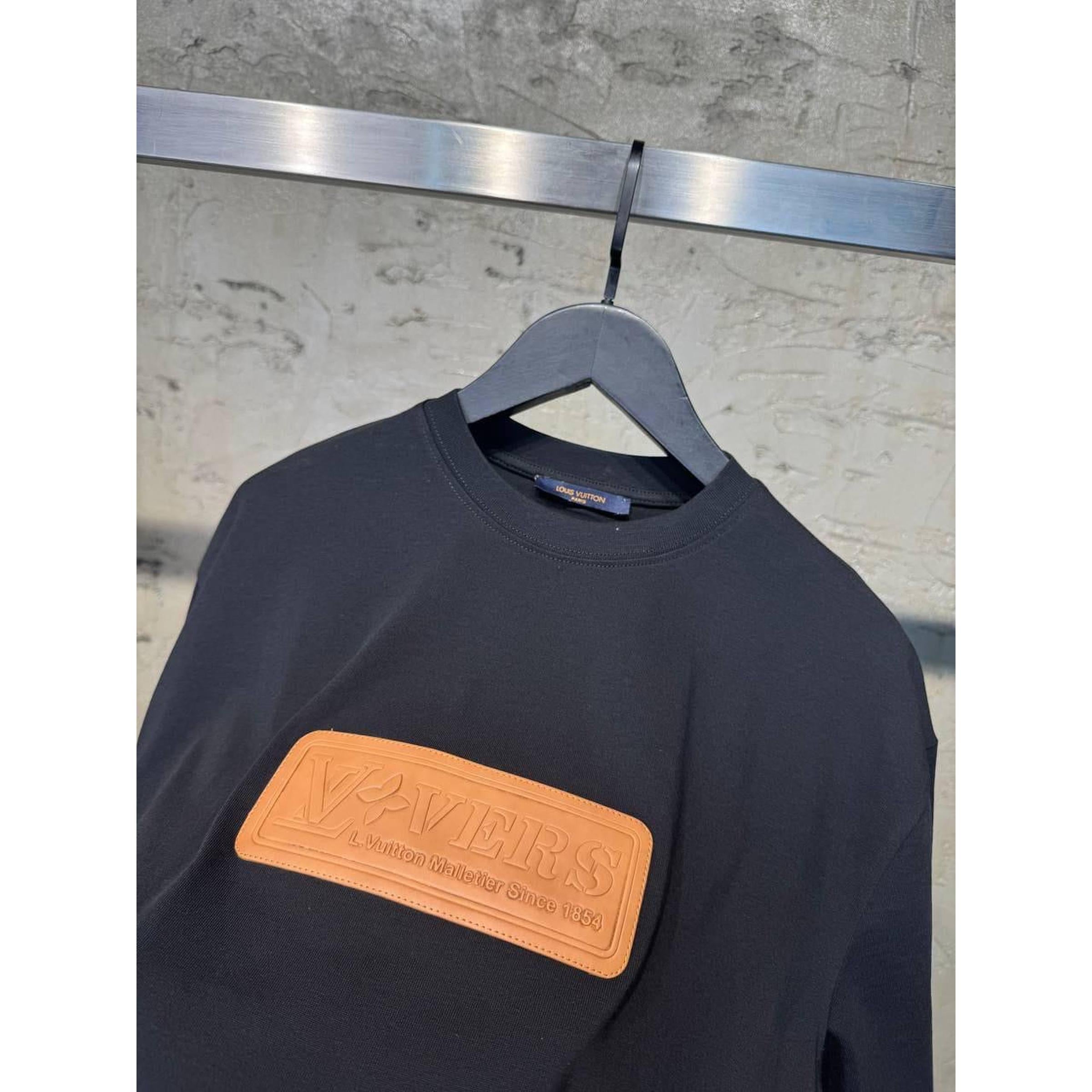 Black Oversized T-Shirt with Leather-like Emblem