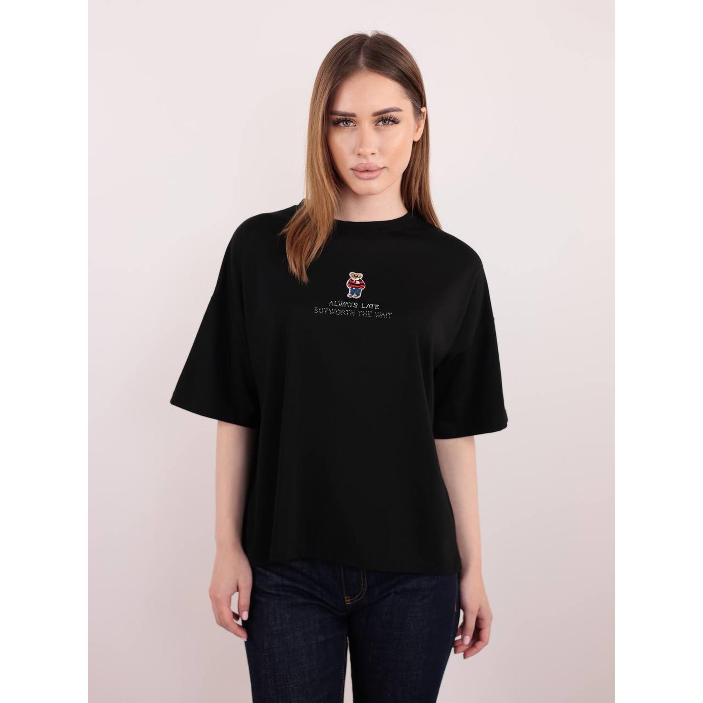 Crna pamučna ženska majica kratkih rukava