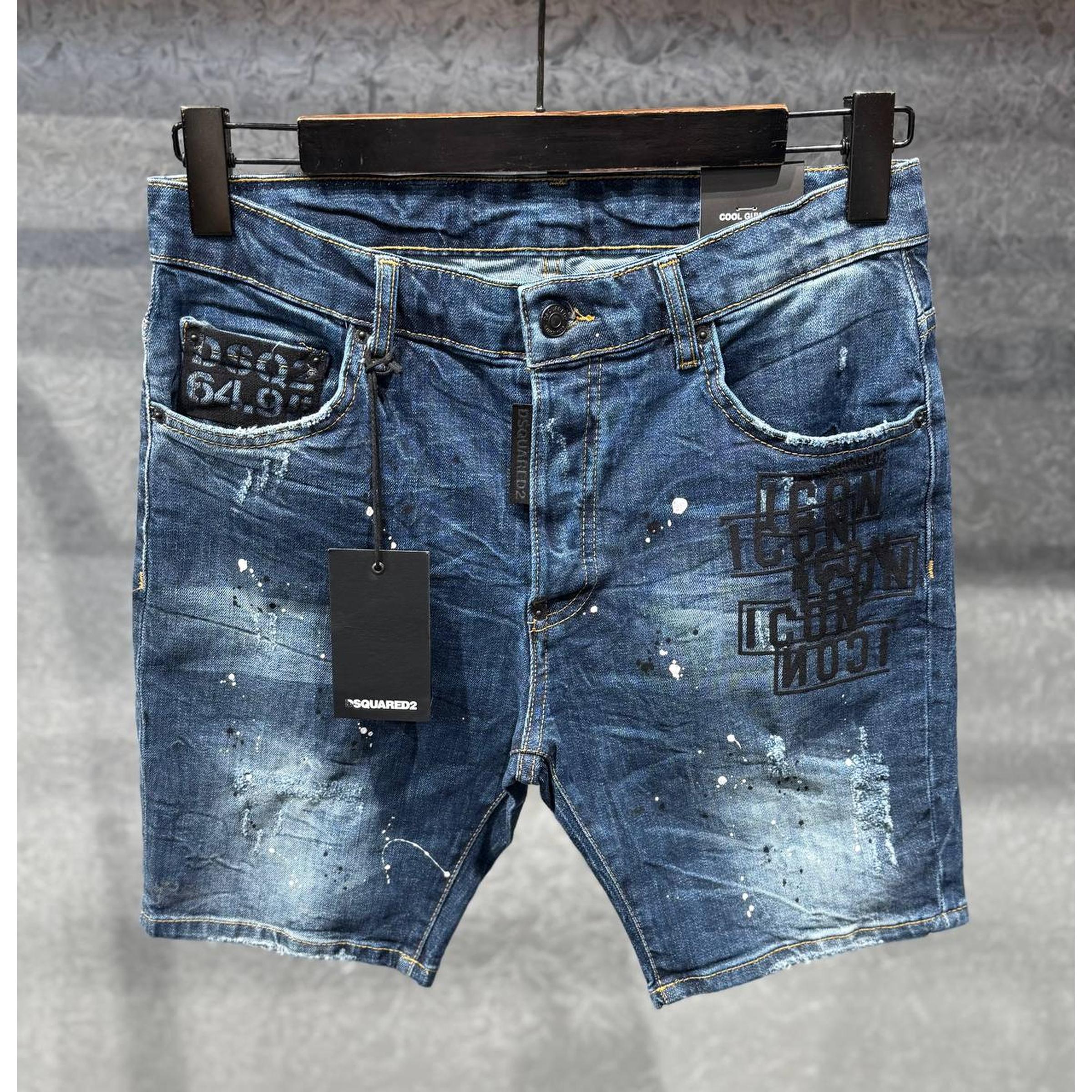 Blue Sprayed Jeans with Black Logos