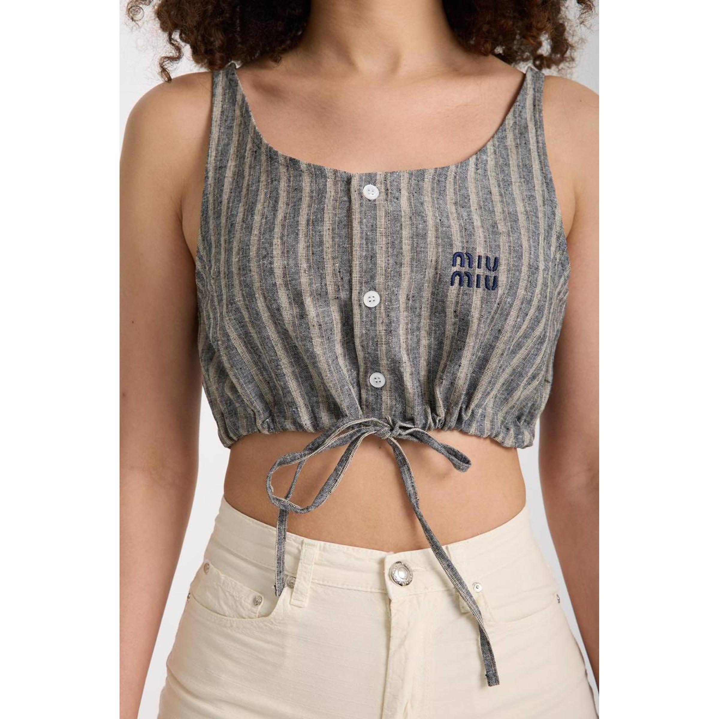 Smeđi ženski laneni kratki top