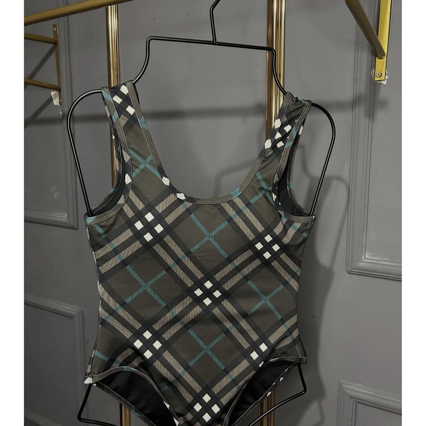Brown Checkered Women Swimsuit