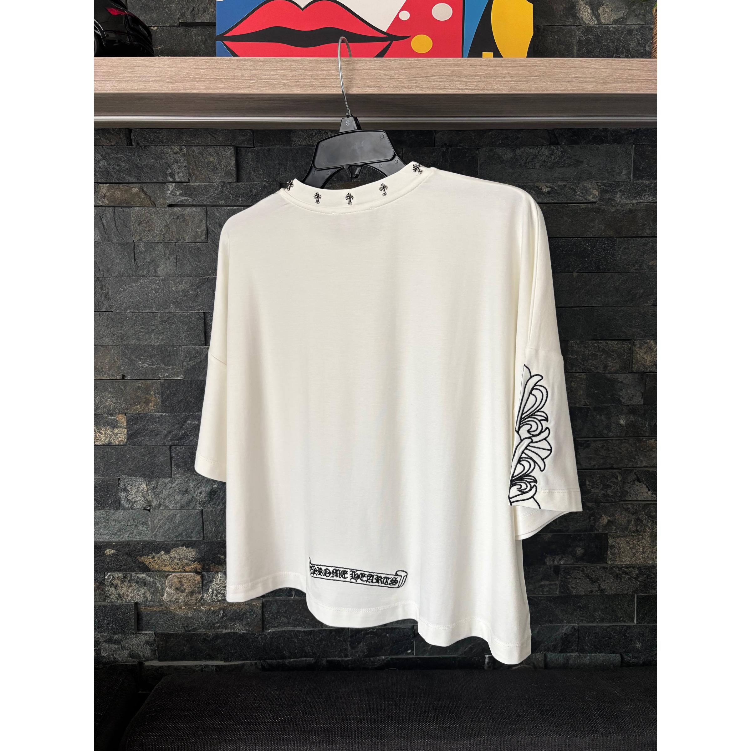 White Cotton Women T-shirt with Embroidered Logos