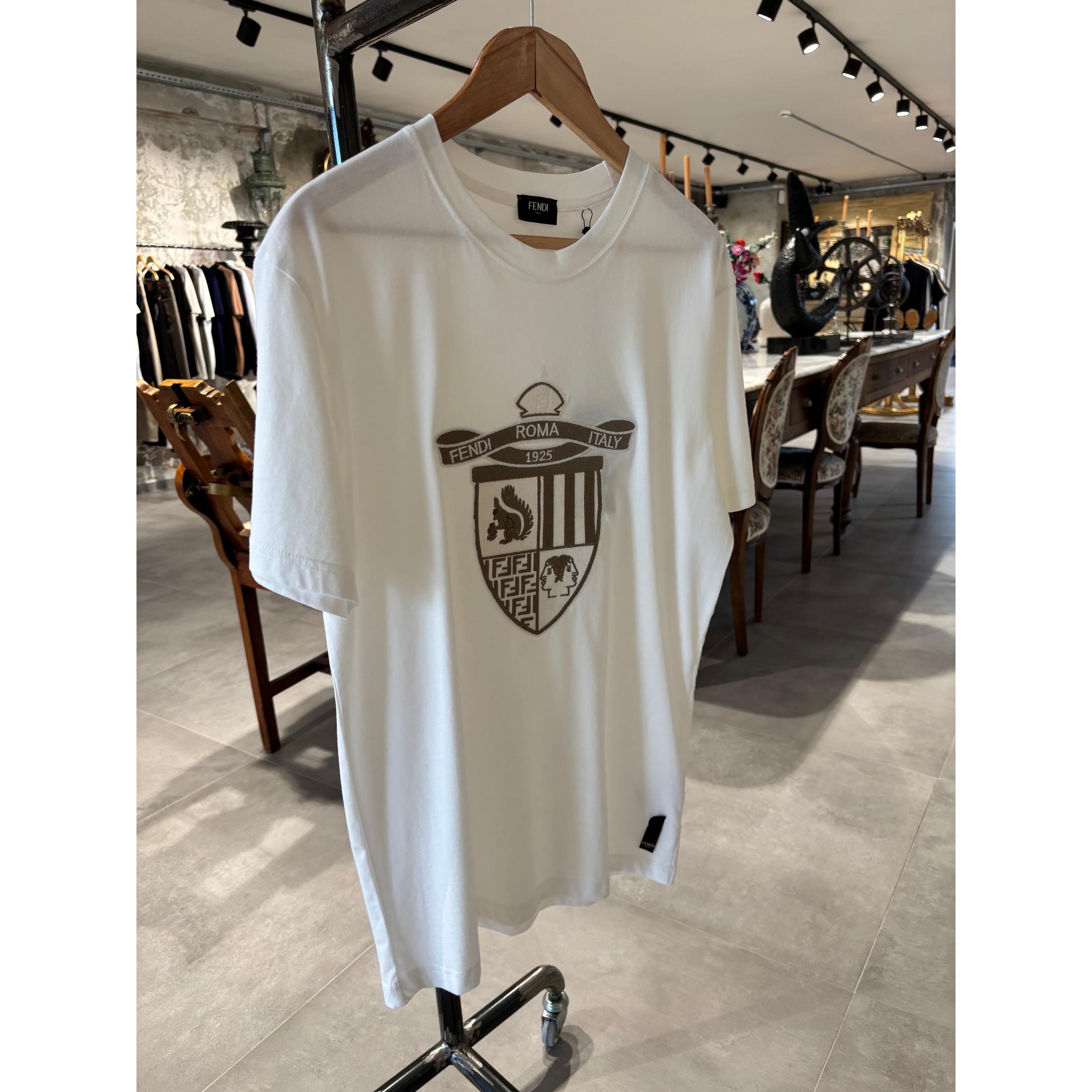 White Cotton T-shirt with Embroidered Logo