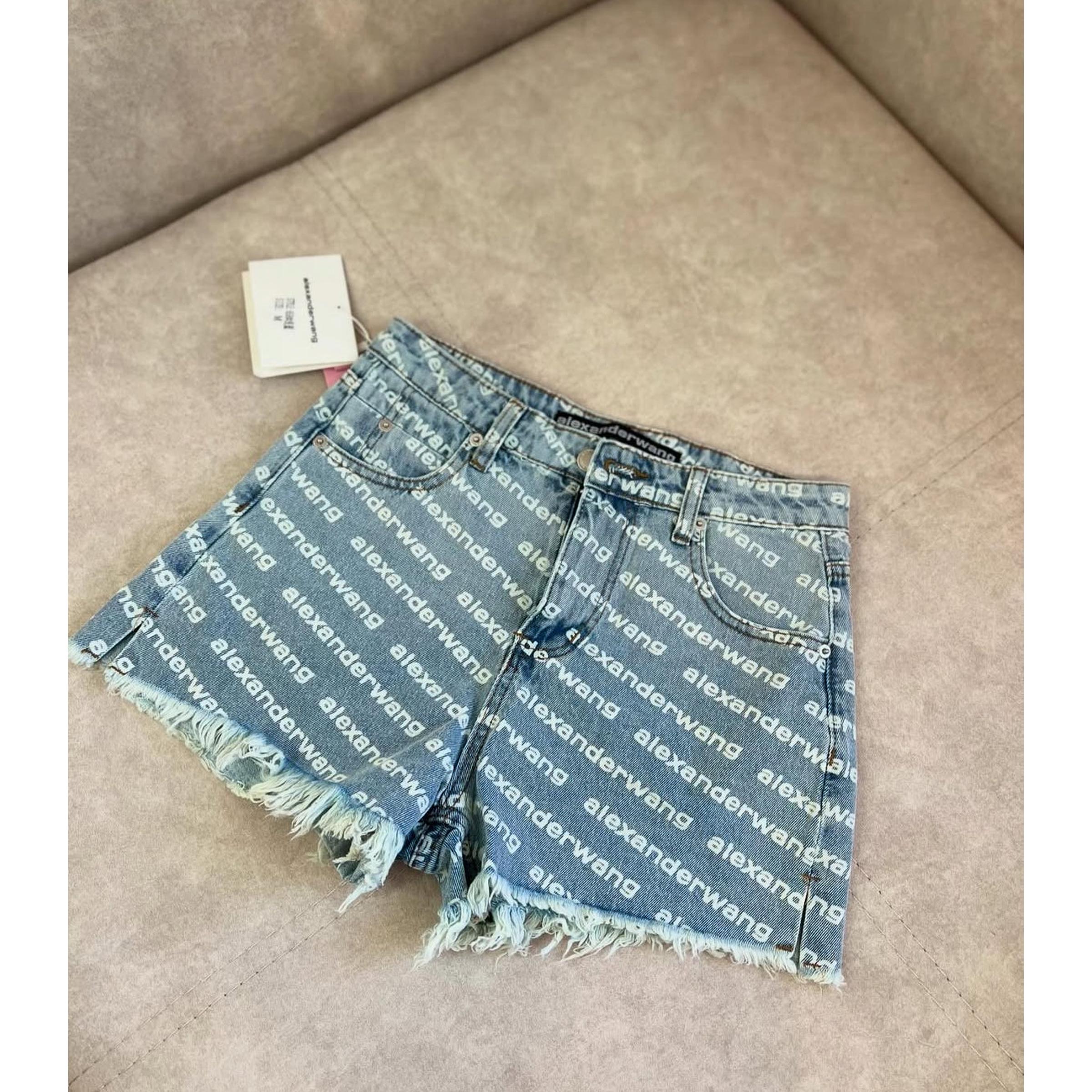 Light Blue Denim Monogram Women Shorts