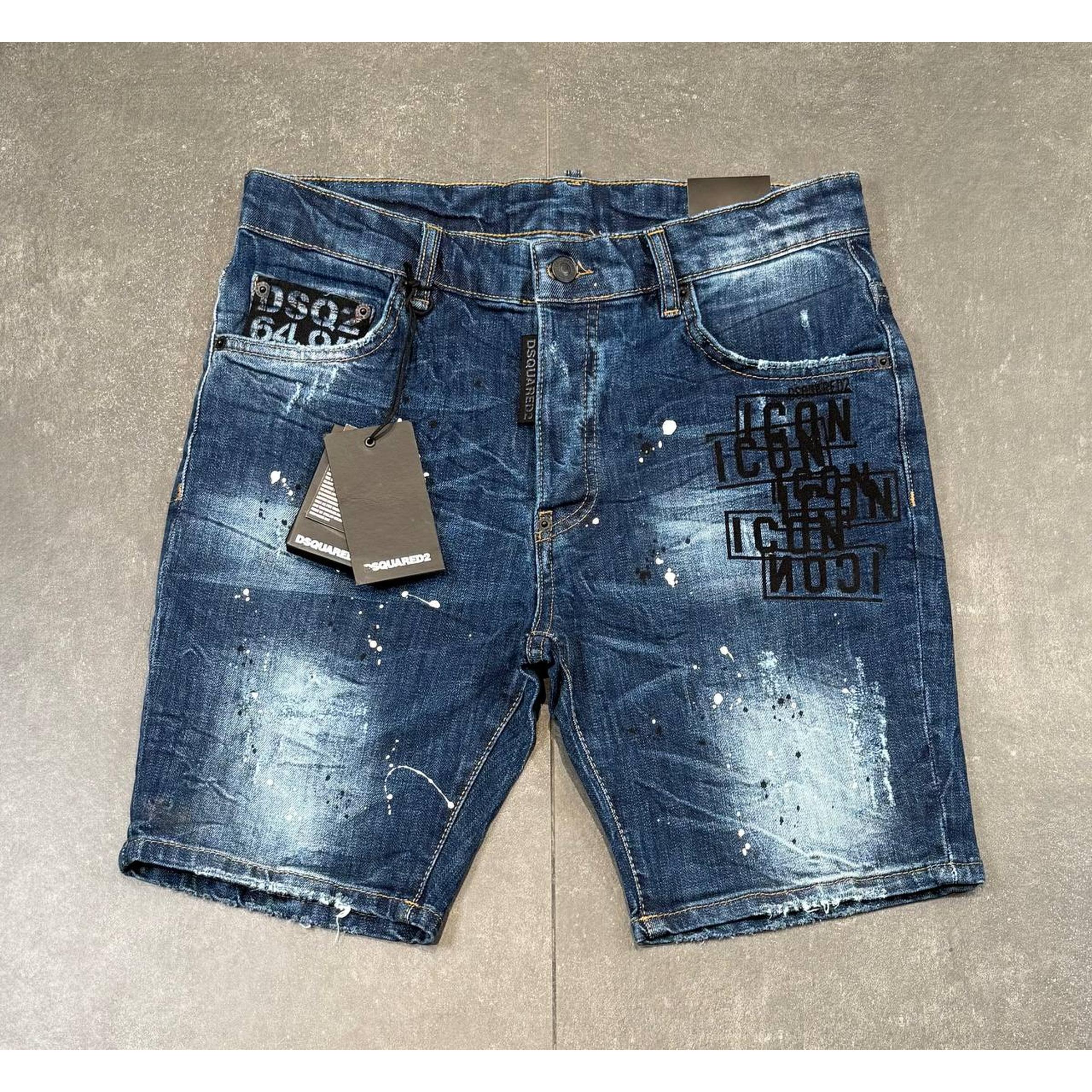 Blue Sprayed Jeans with Black Logos