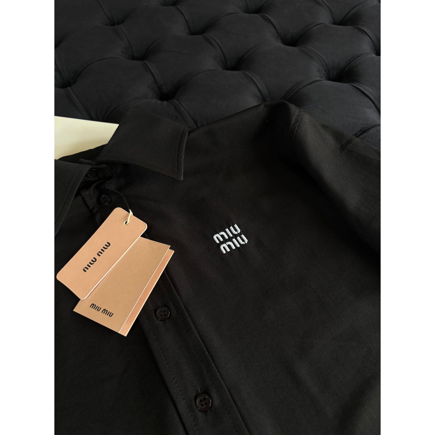 Black Linen Women Shirt with Embroidered Logo