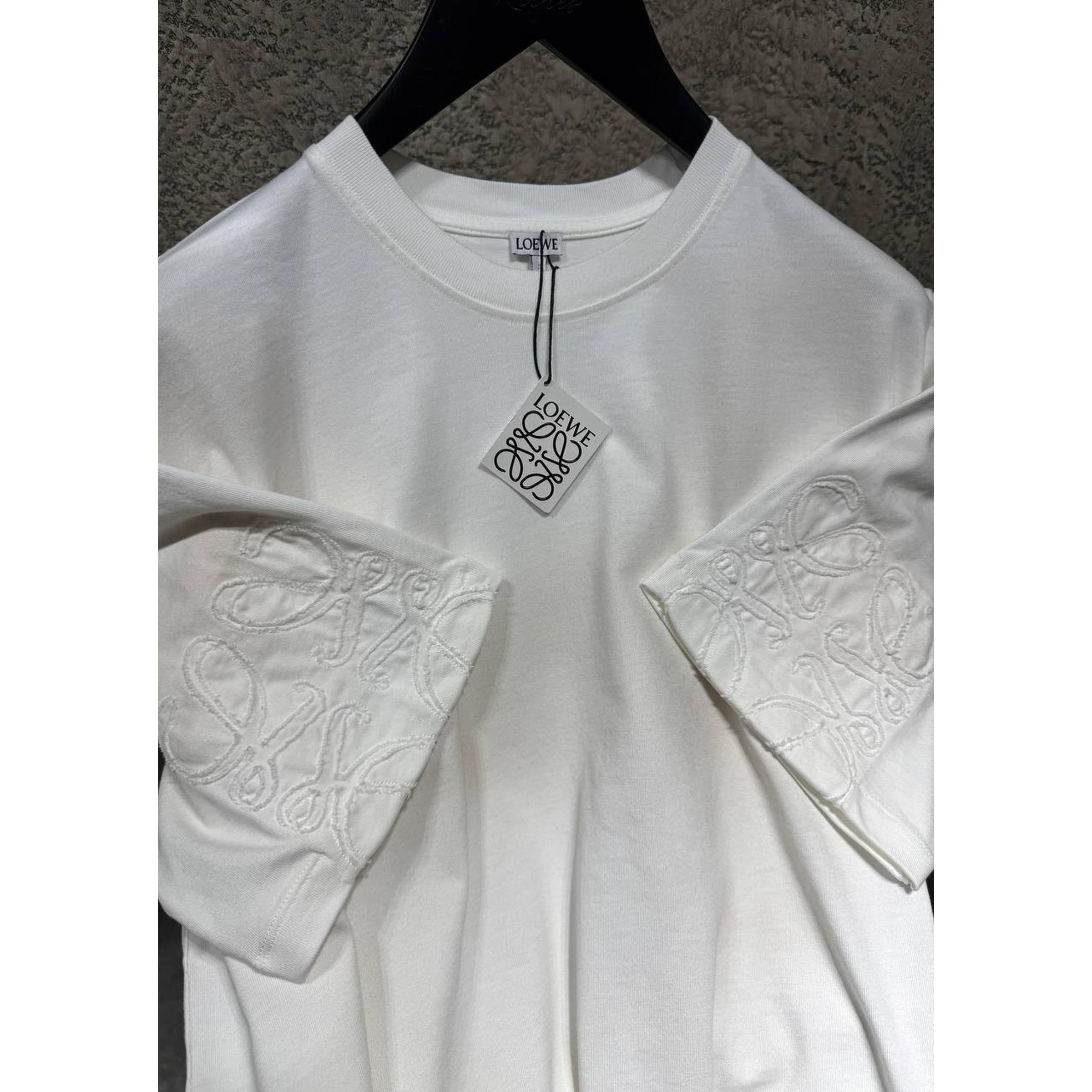 White Cotton Oversized T-shirt with Embroidered Sleeves Logos