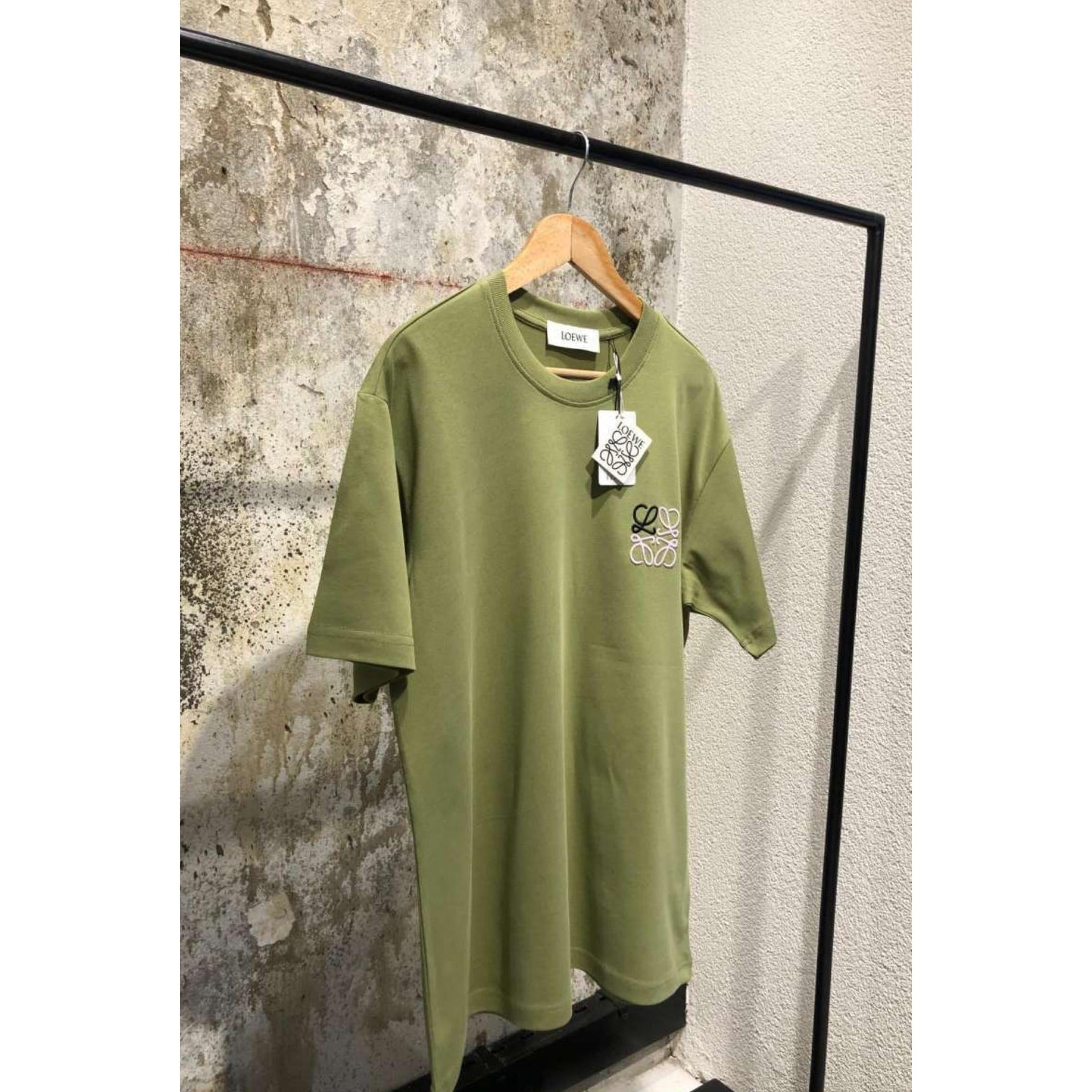 Green Cotton T-shirt with Embroidered Logo