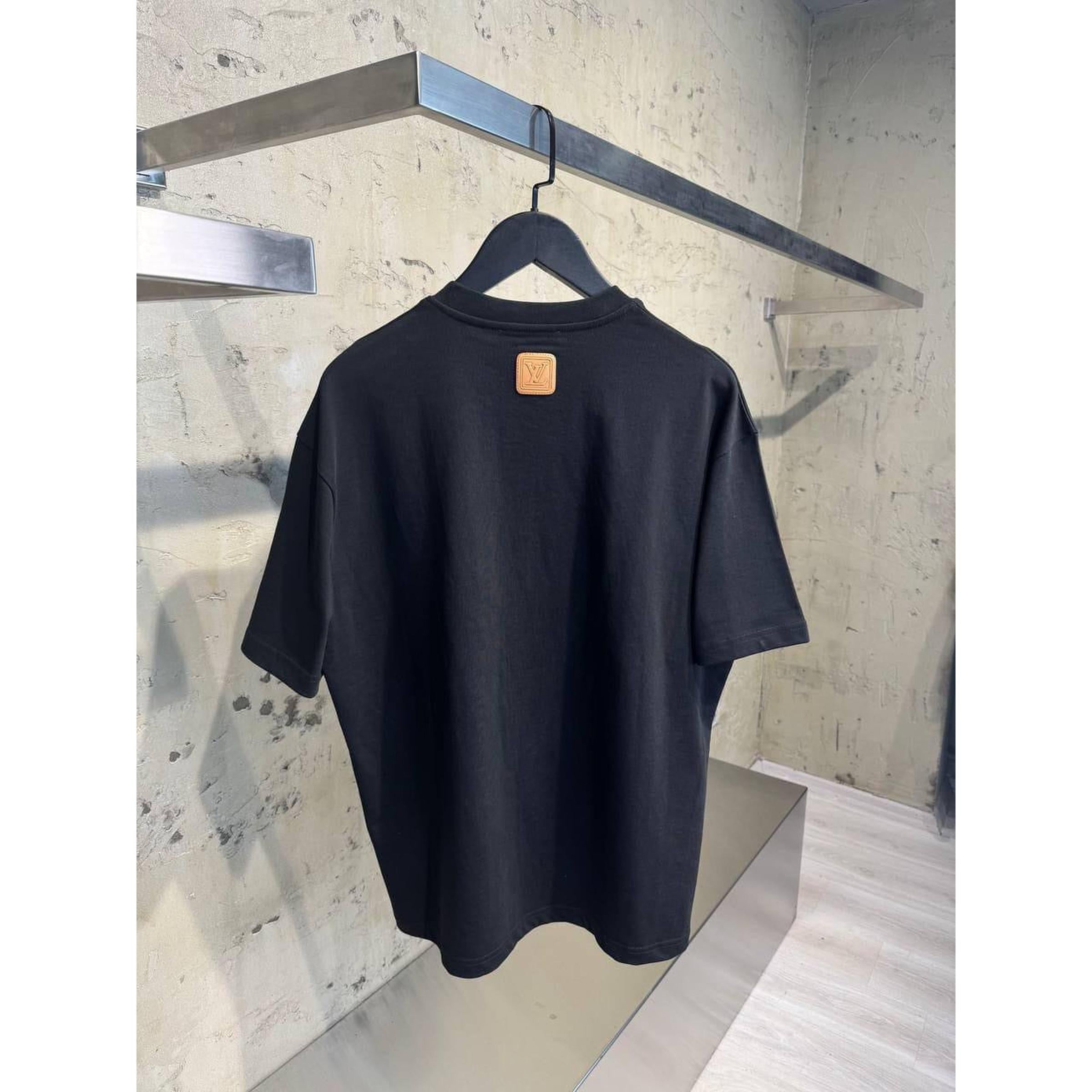 Black Oversized T-Shirt with Leather-like Emblem