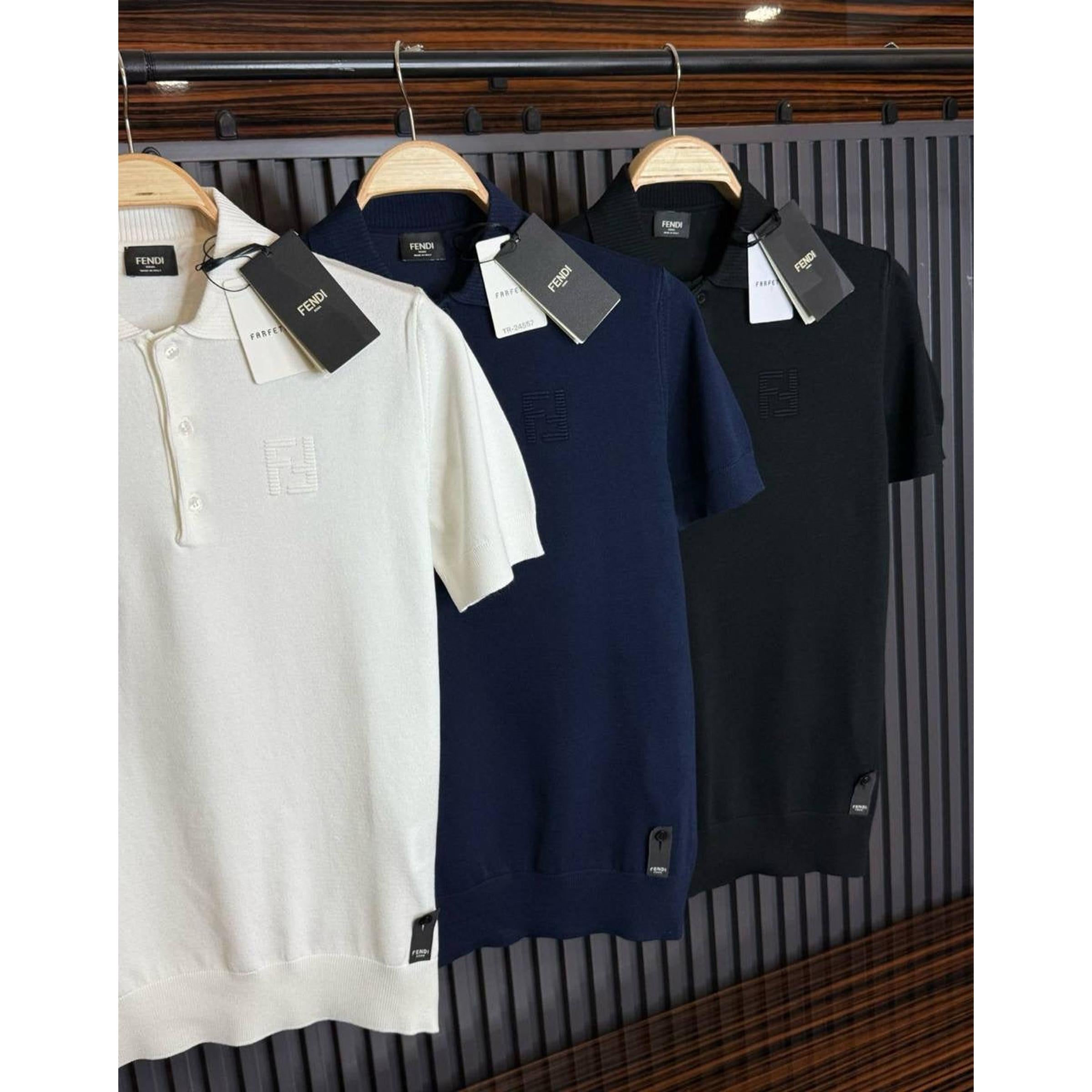 Black & White Knitted Polo T-Shirt