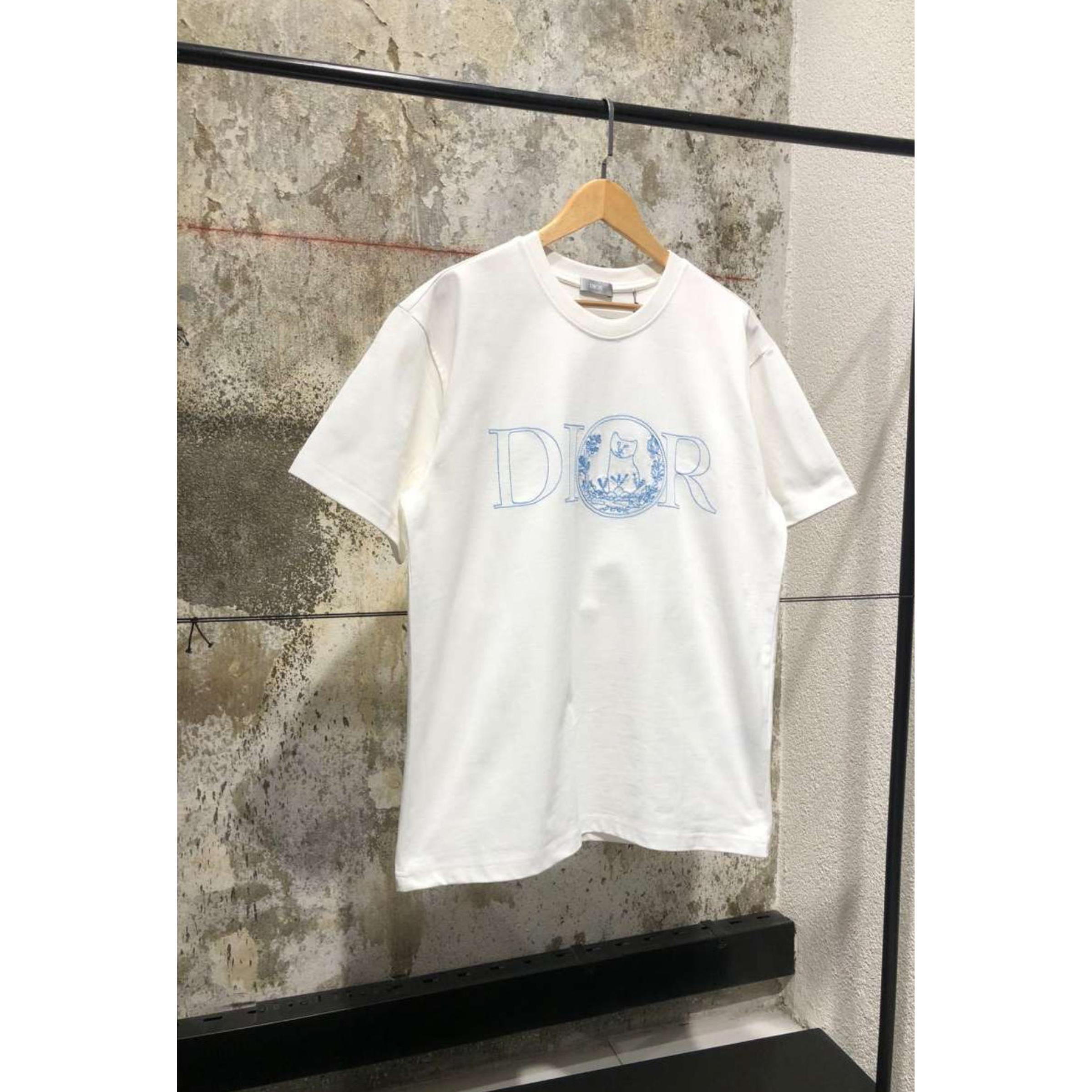 White Cotton T-shirt with Blue Logo