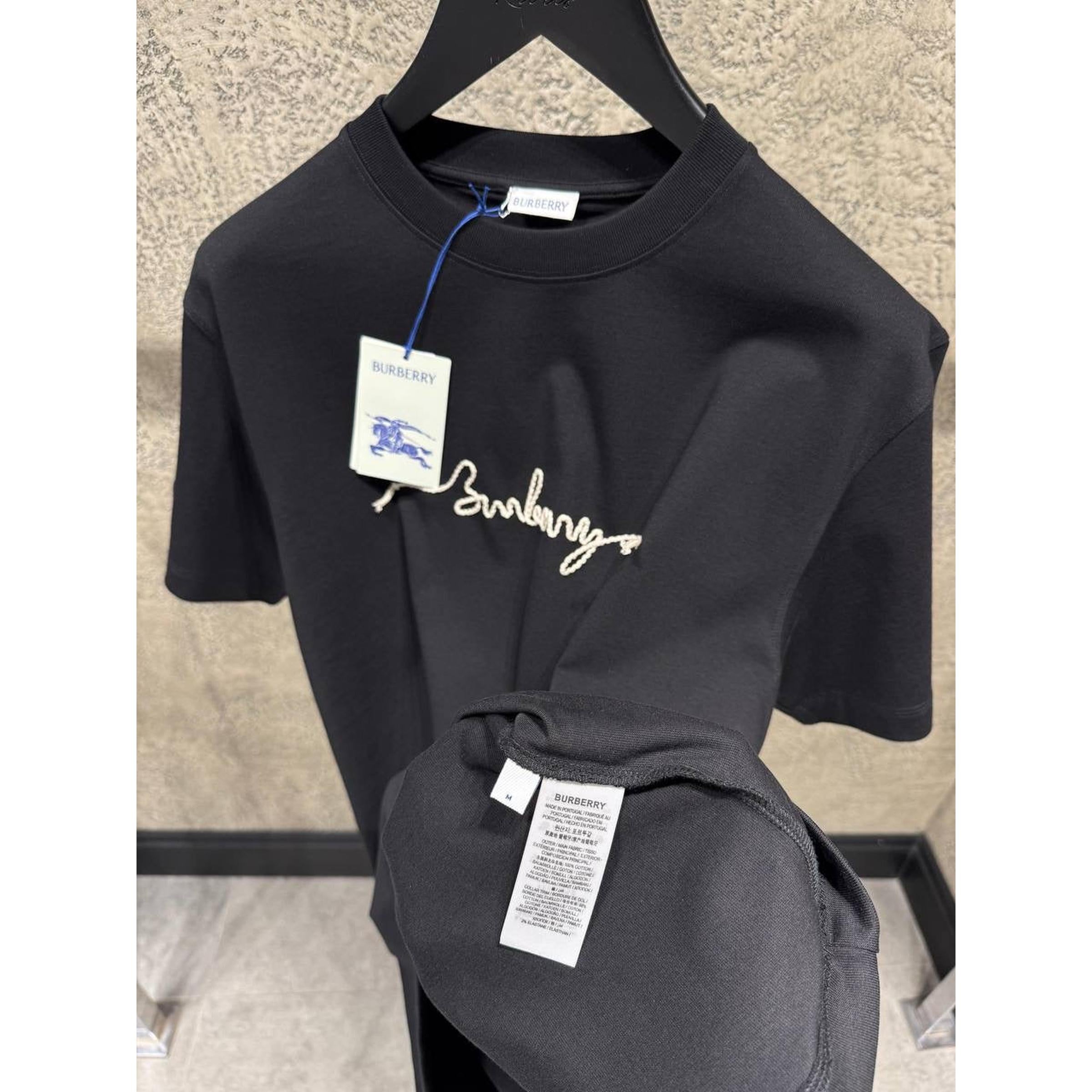 Black Oversized T-Shirt with Embroidered Logo