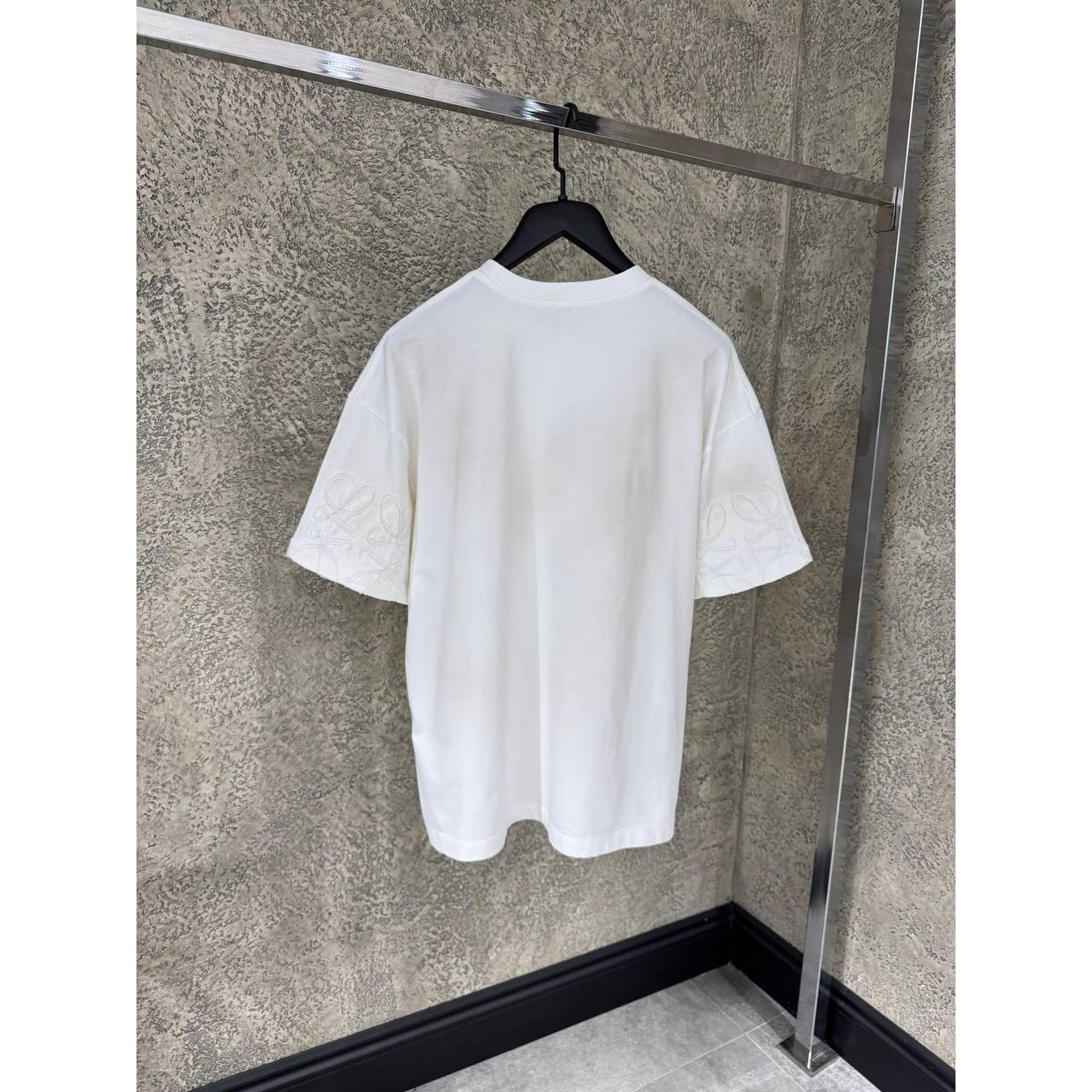 White Cotton Oversized T-shirt with Embroidered Sleeves Logos