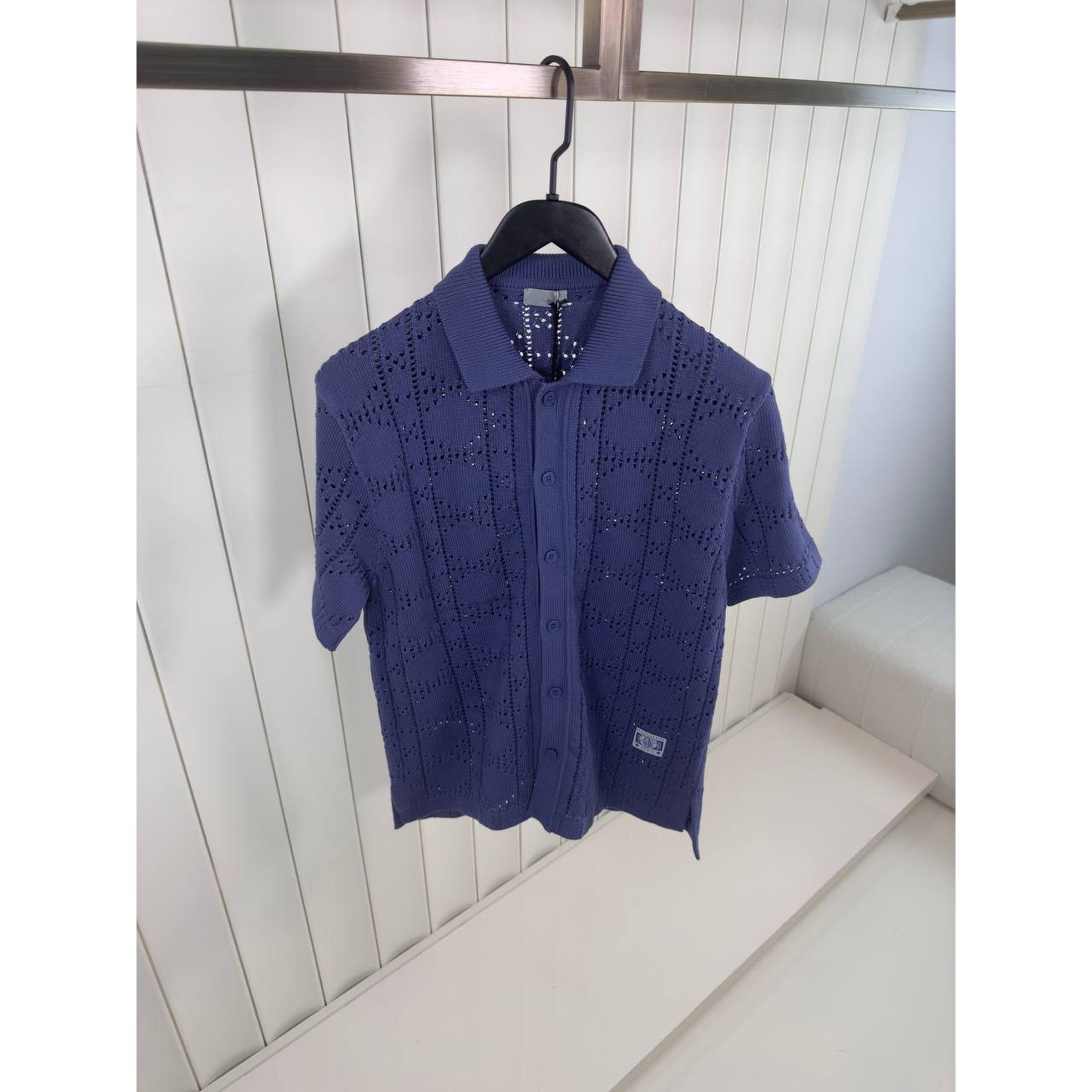 Dark Blue Ripped Shirt with Short Sleeve