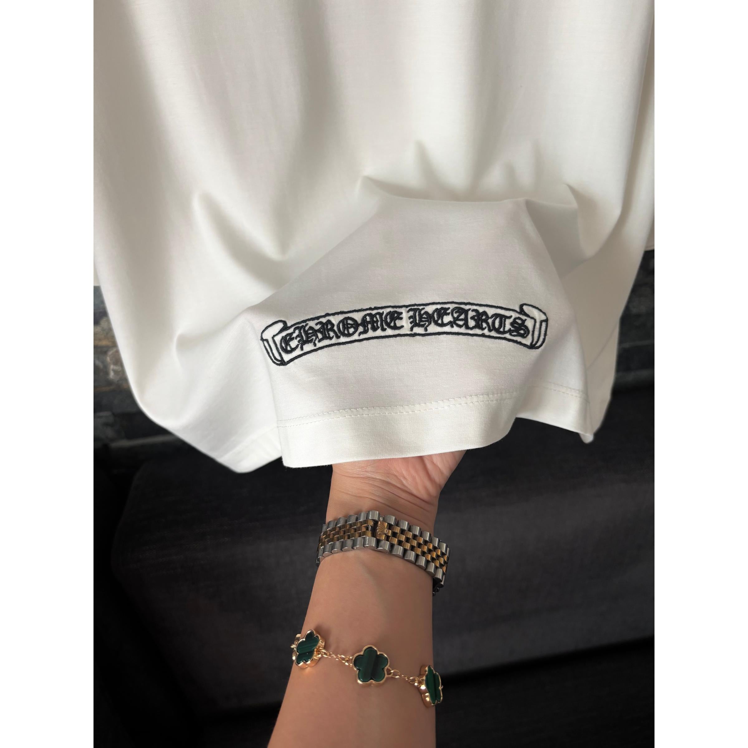White Cotton Women T-shirt with Embroidered Logos