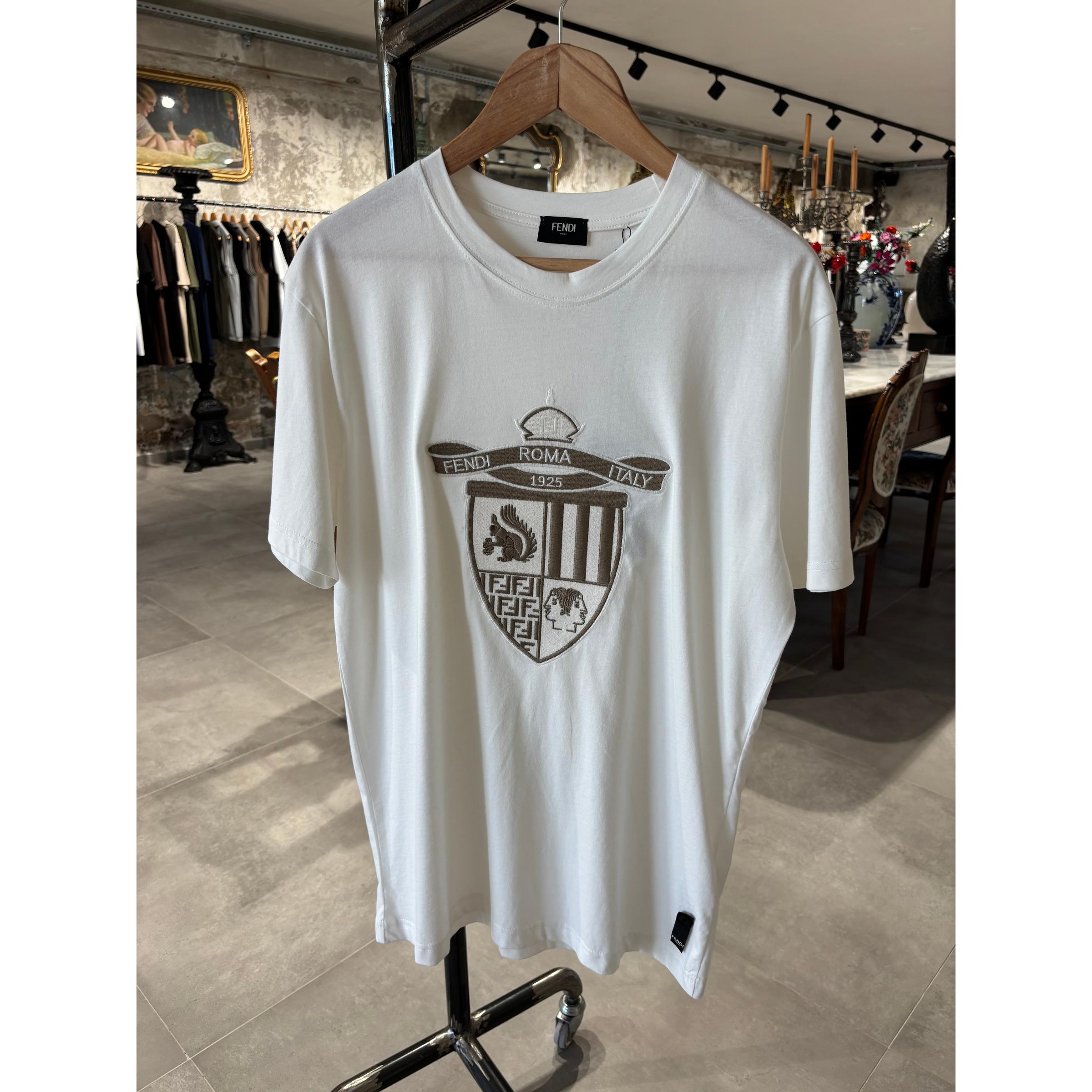 White Cotton T-shirt with Embroidered Logo