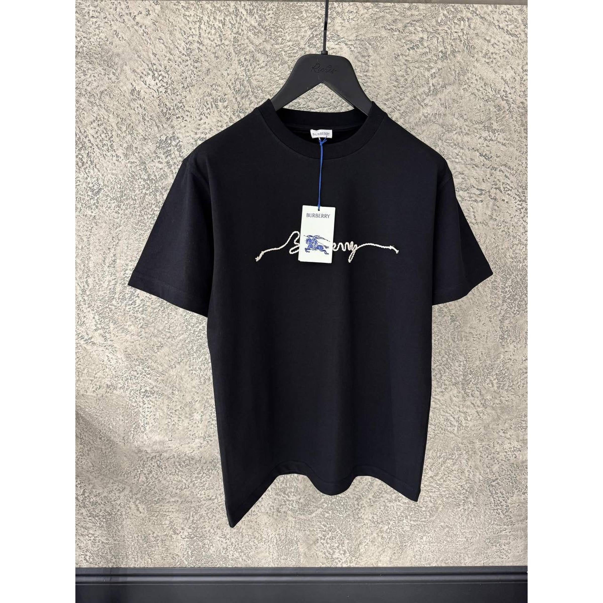 Black Oversized T-Shirt with Embroidered Logo