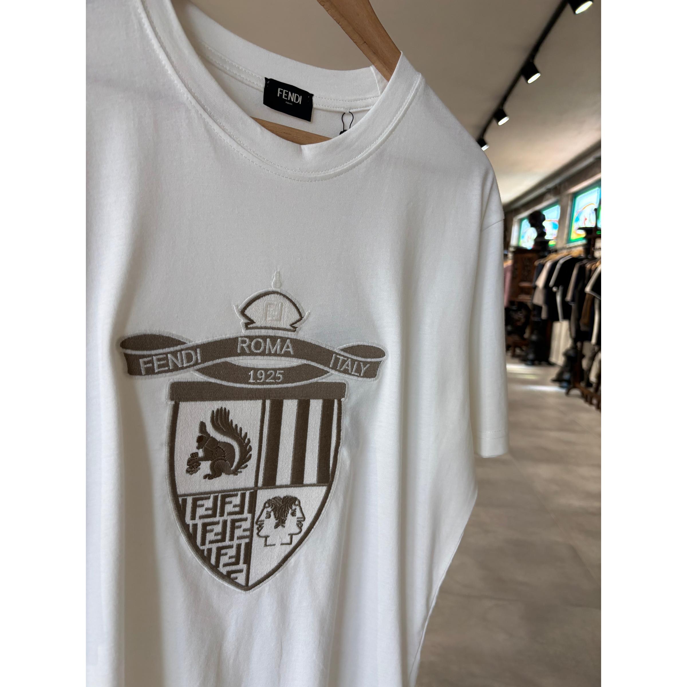 White Cotton T-shirt with Embroidered Logo