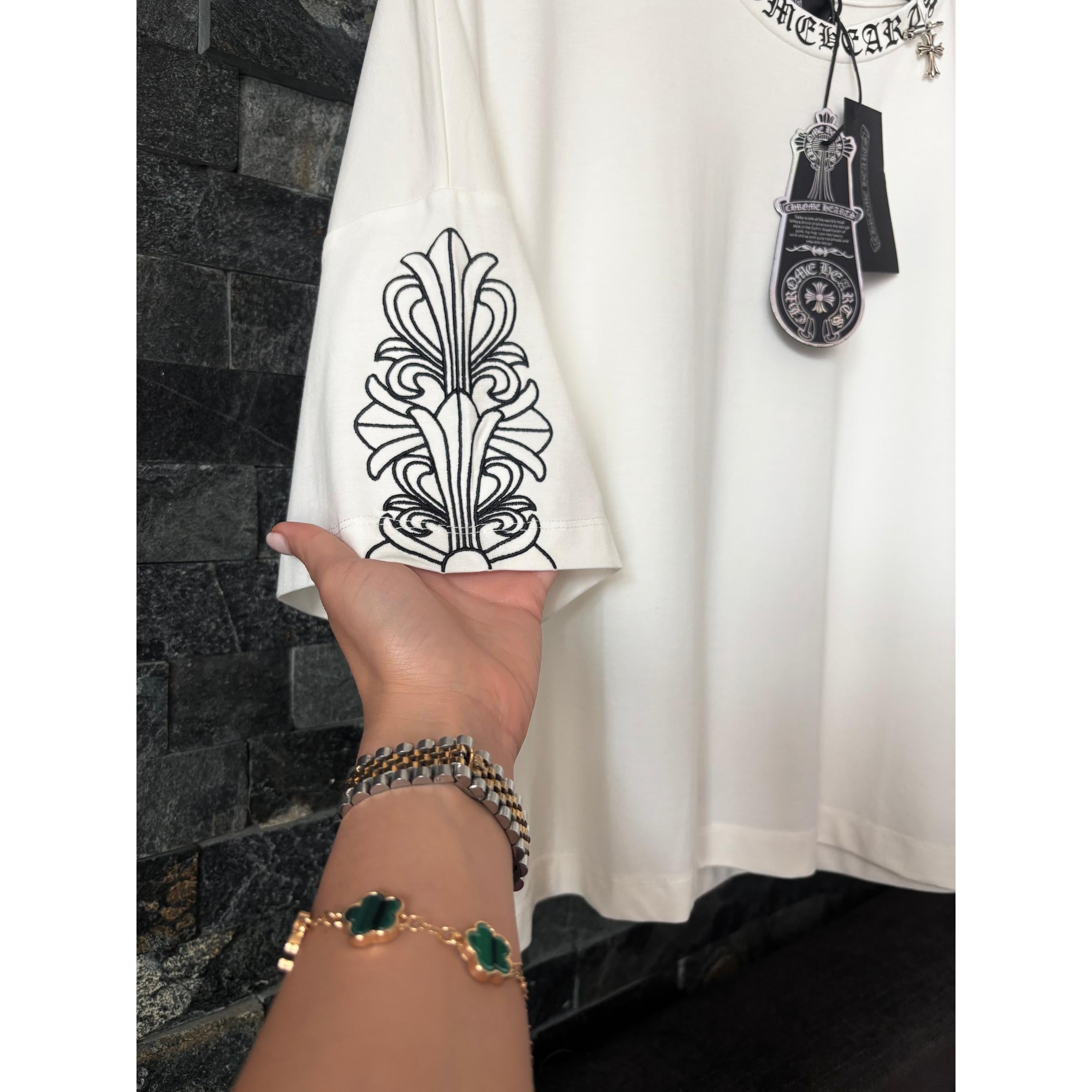 White Cotton Women T-shirt with Embroidered Logos