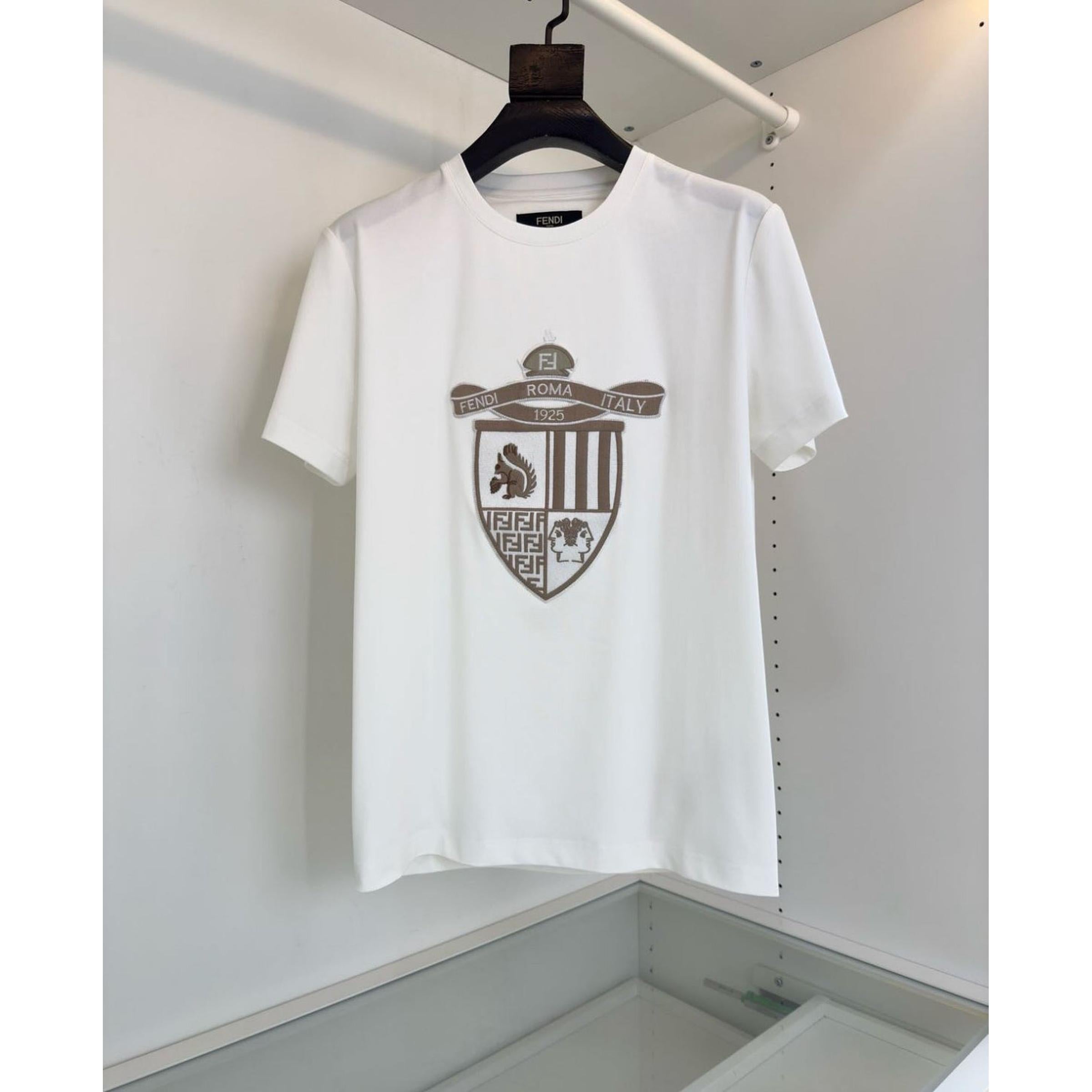White Cotton T-shirt with Embroidered Logo