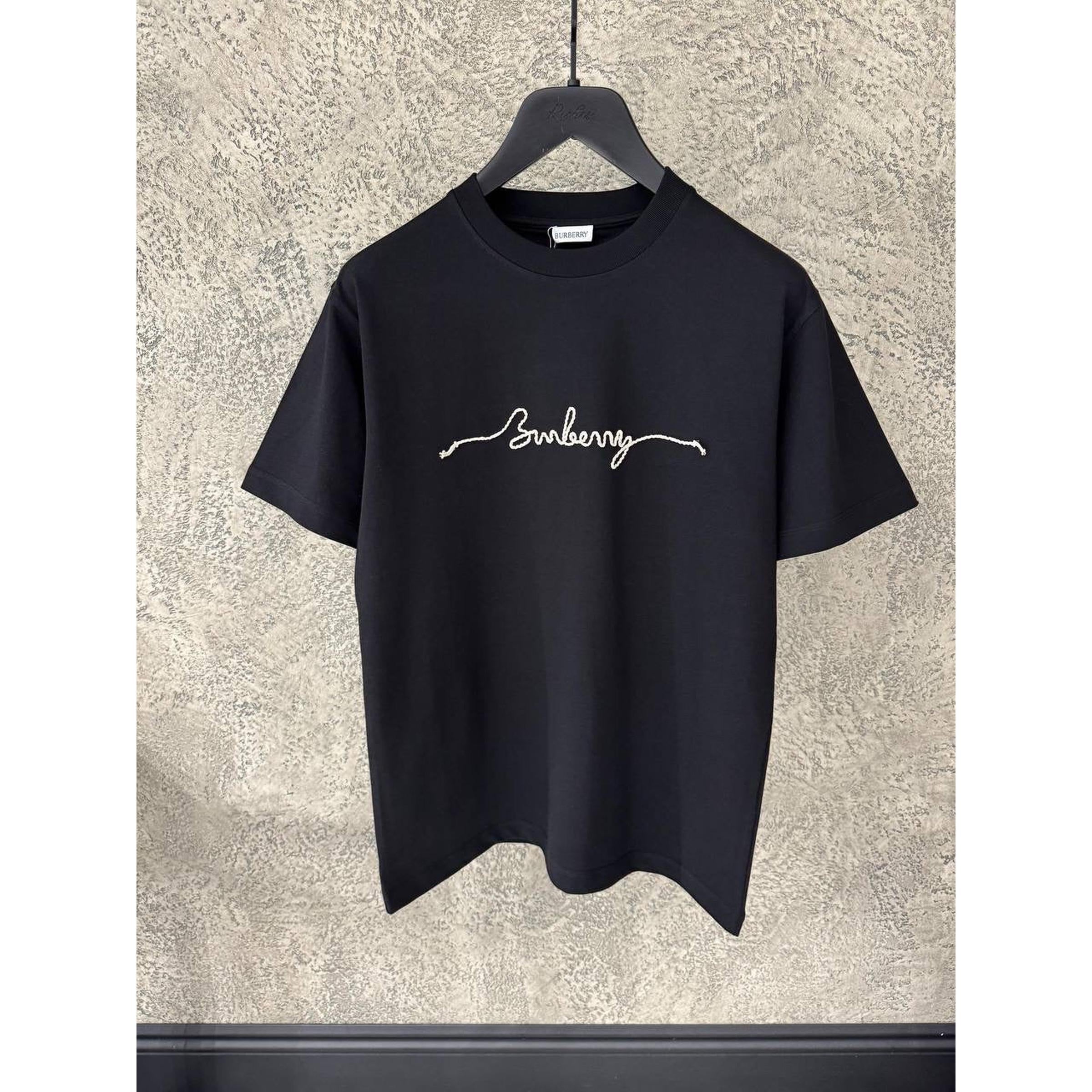 Black Oversized T-Shirt with Embroidered Logo