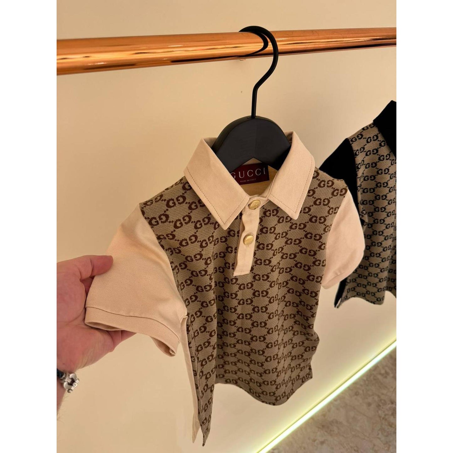 Beige Monogram Kids Polo T-Shirt