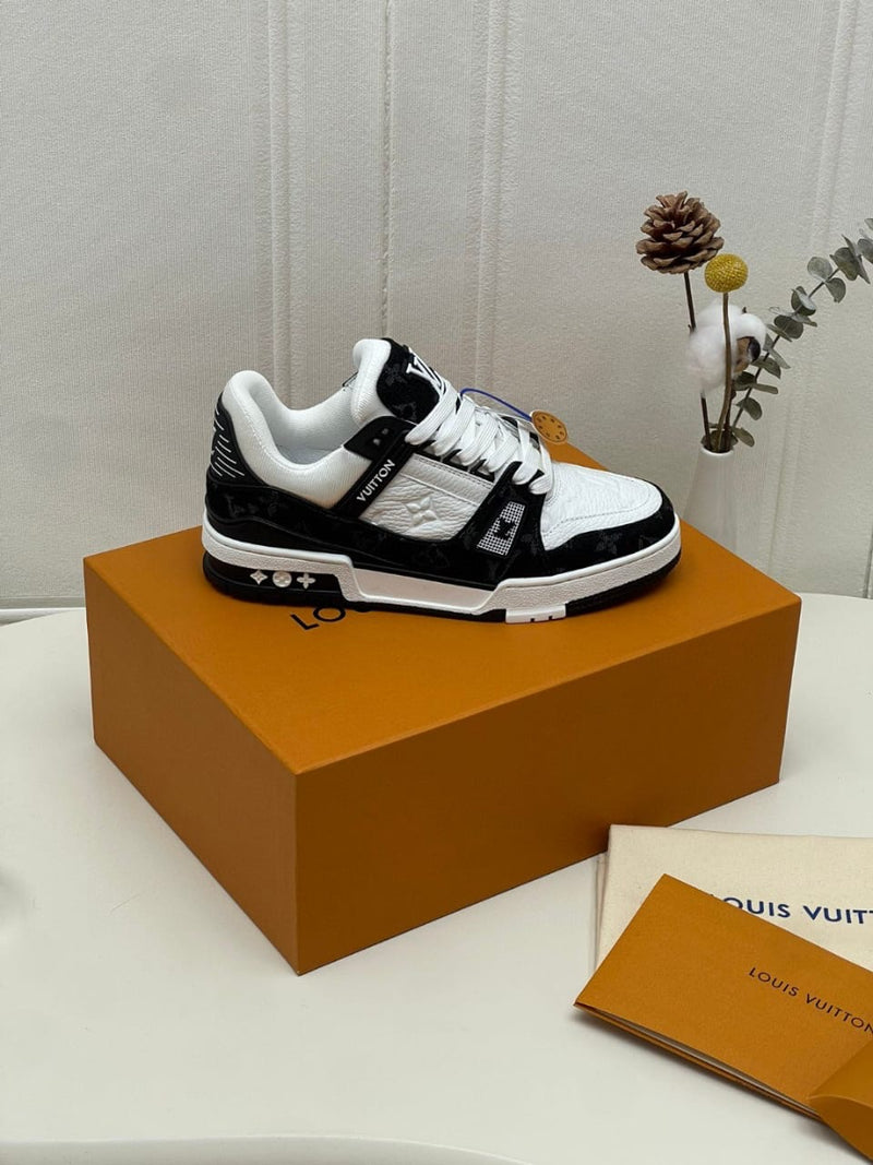Real Leather Men Black and White Sneakers