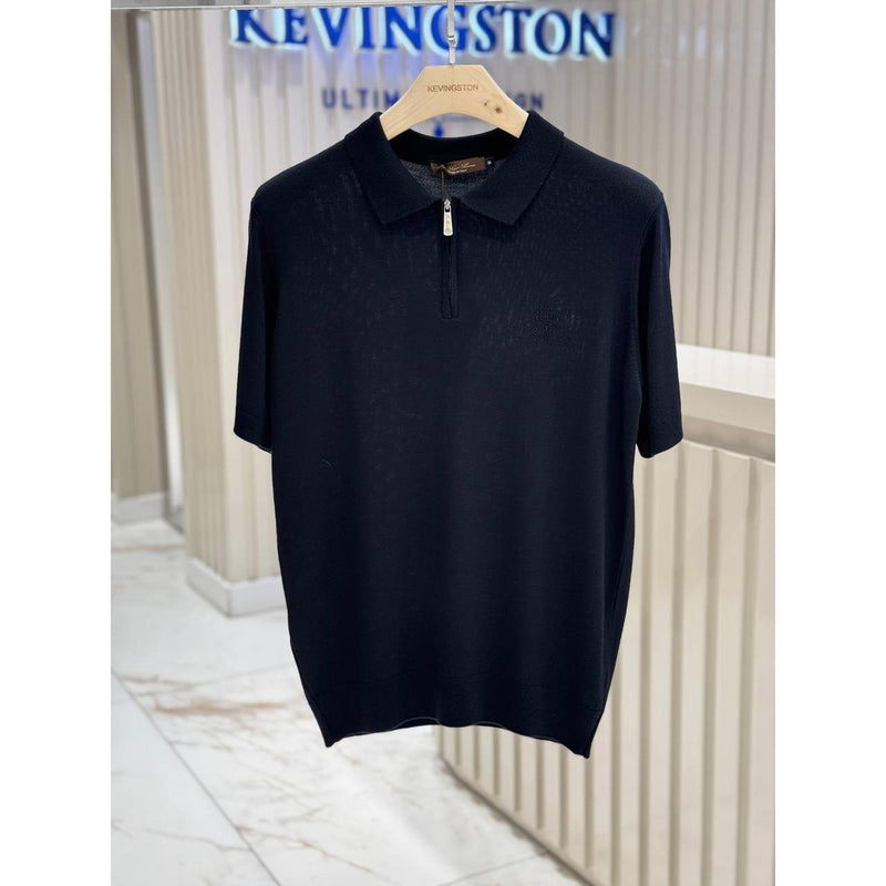 Black Cotton Knitted Polo T-shirt