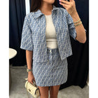 Blue Women Denim Monogram Set