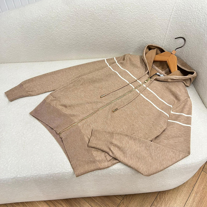 Beige Knitted Women Set in 2 Pieces