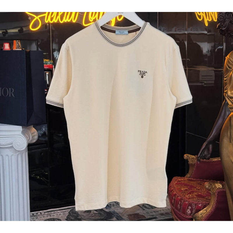 Cream Cotton T-shirt with Embroidered Logo