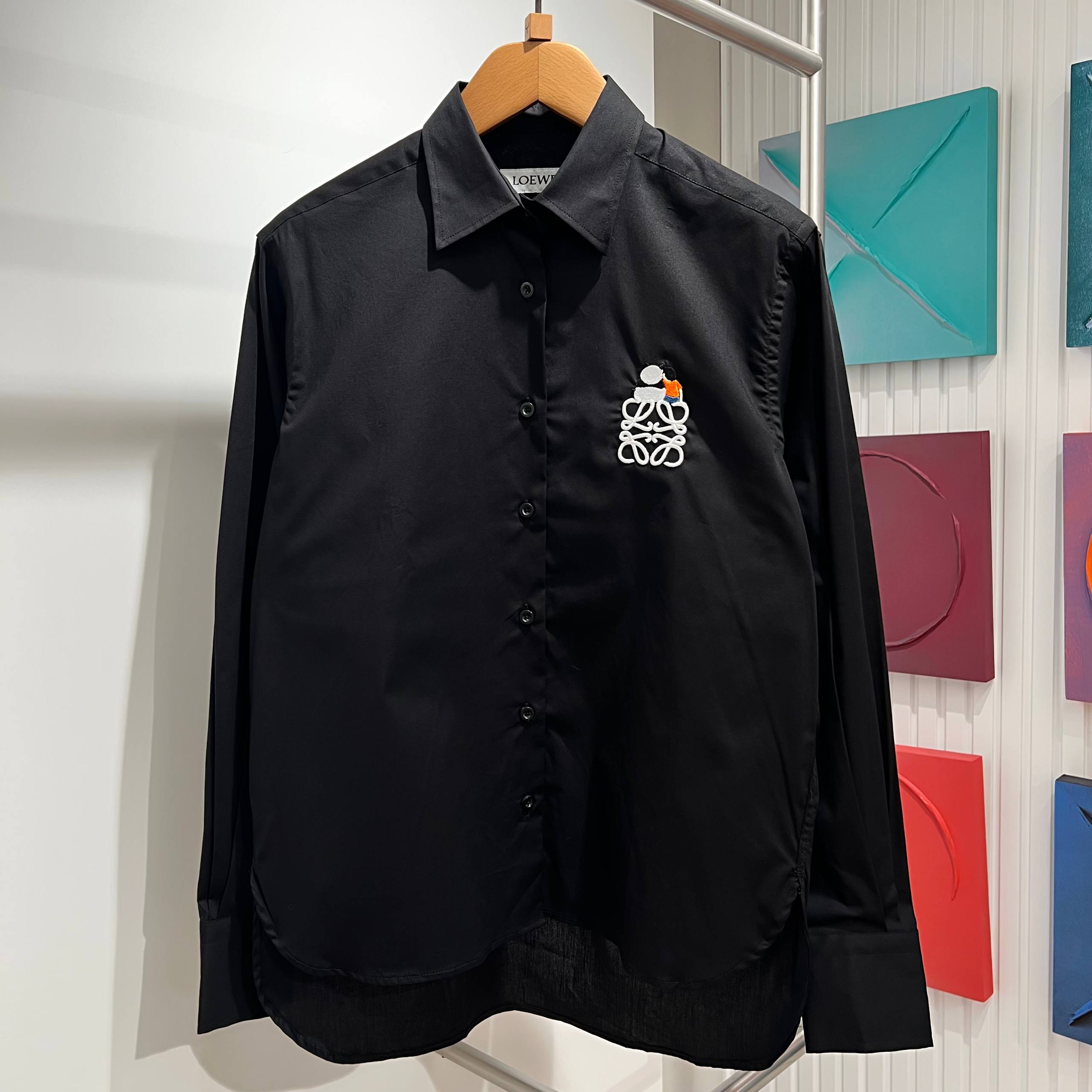 Black Women Cotton Shirt with Embroidered Logo