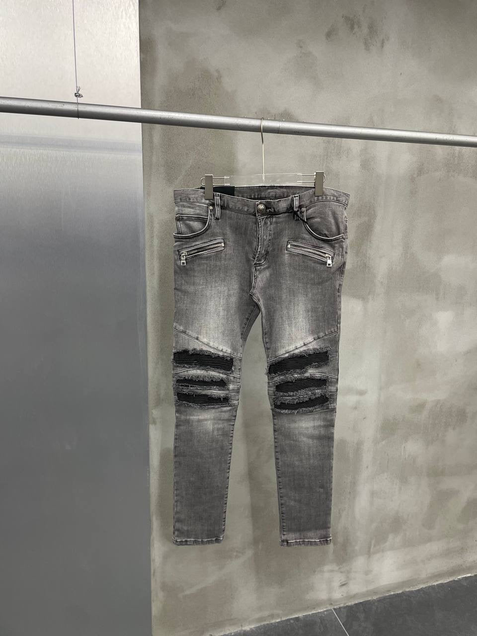 Grey Slim Fit Ripped Jeans