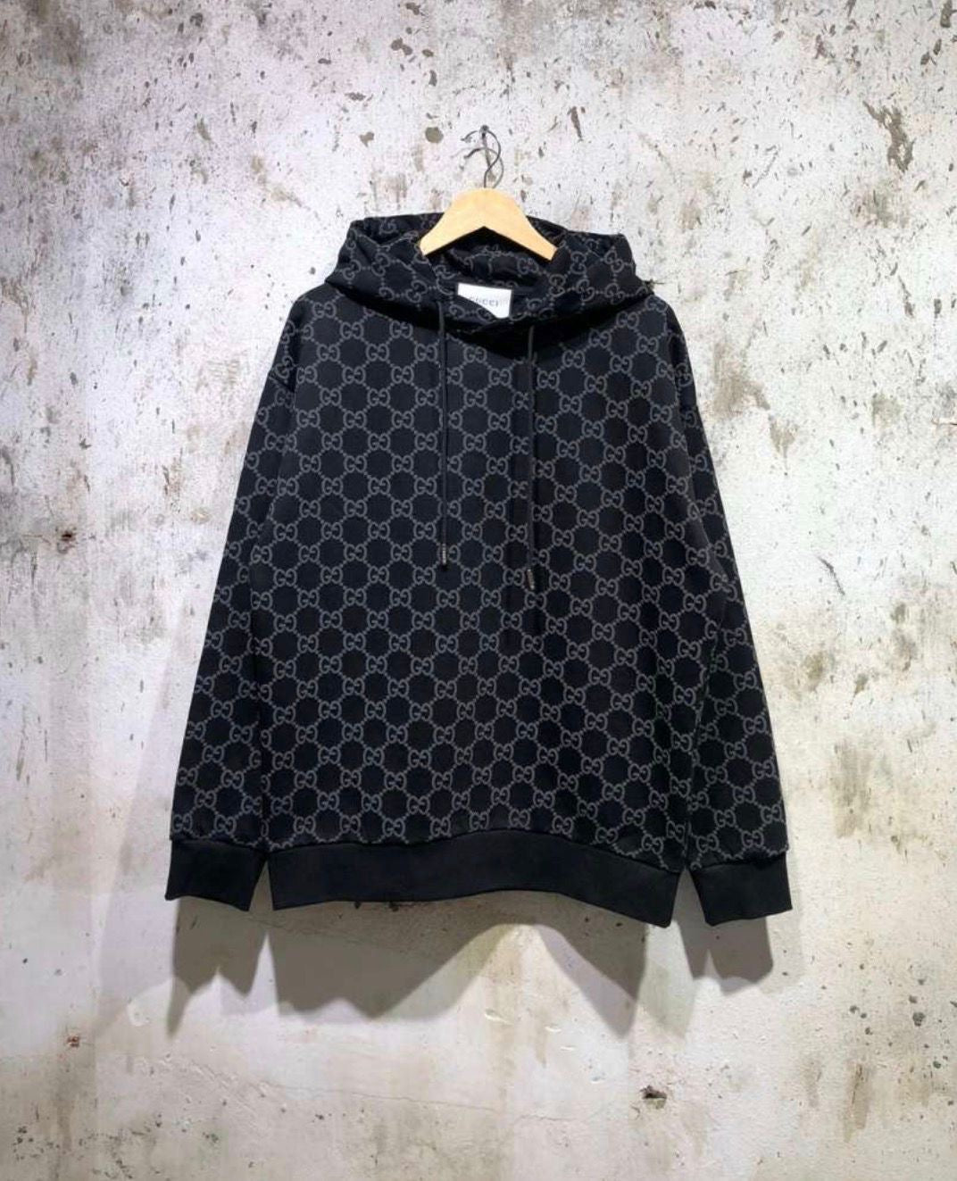 Black Monogram Cotton Hoodie