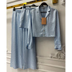 Light Blue Women Monogram Satin Set - Shirt with Long Pants