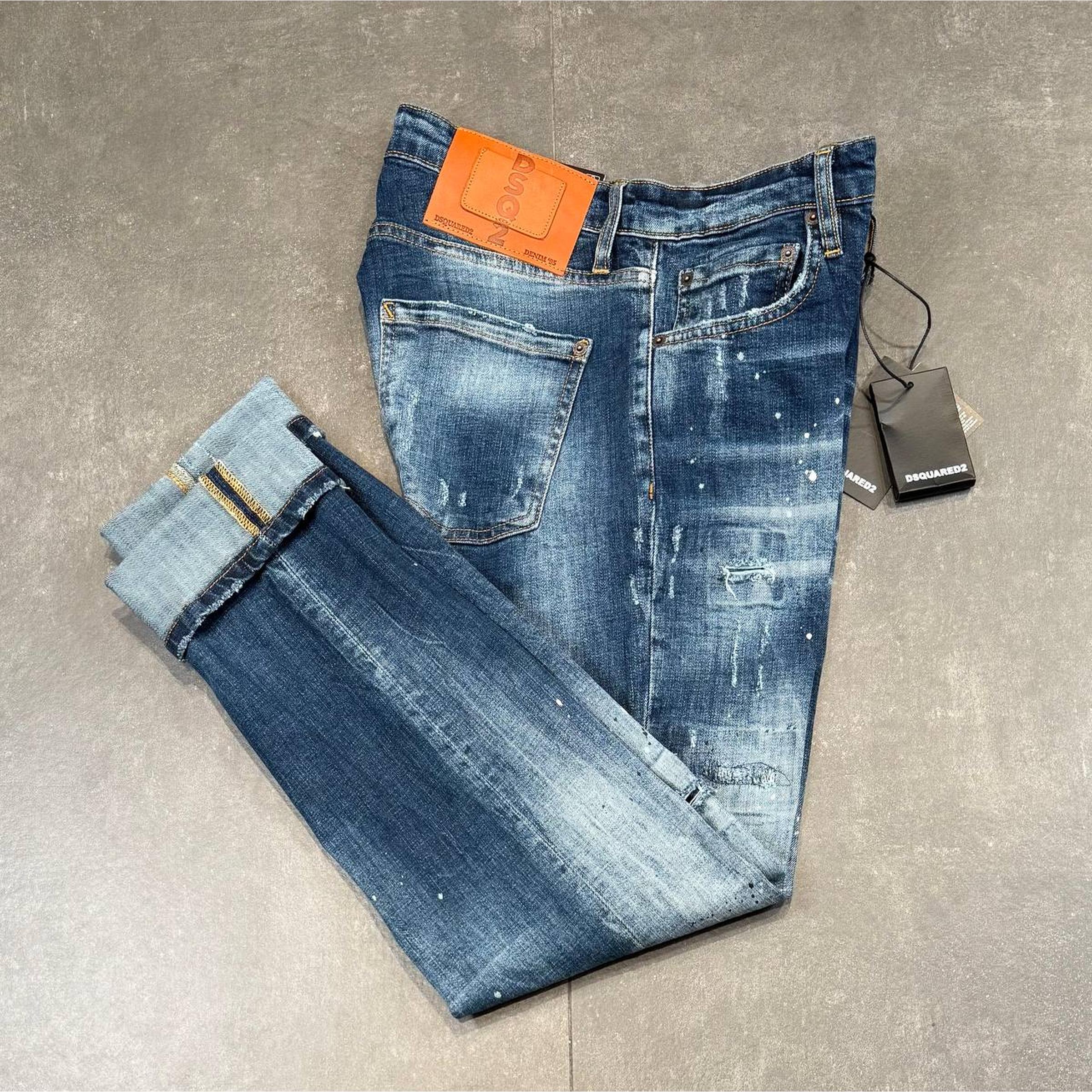 Blue Ripped Jeans with Brown Label