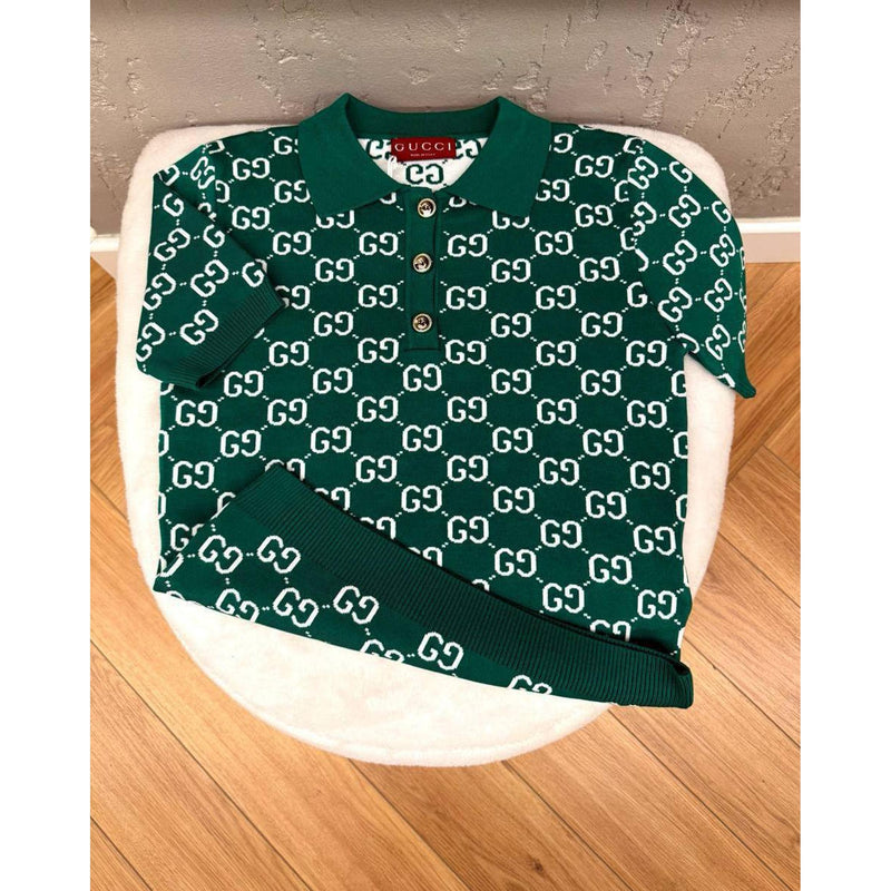 Green Monogram Women Knitted T-shirt