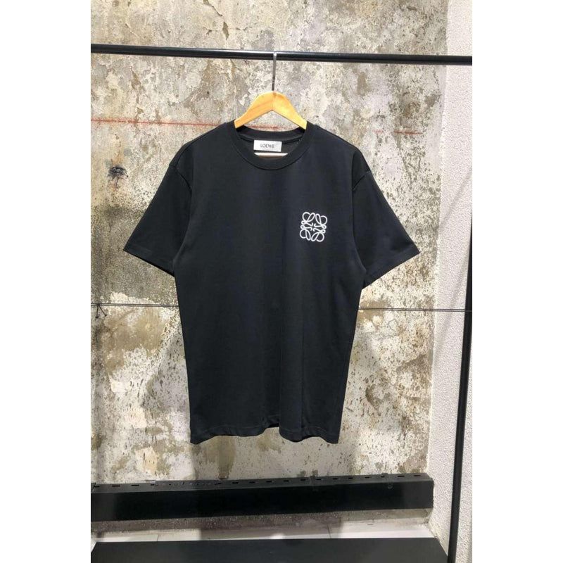 Black Cotton T-shirt with Embroidered Logo