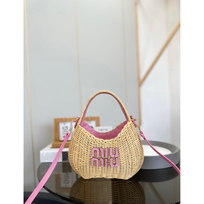 Women Straw Mini Bag with Pink